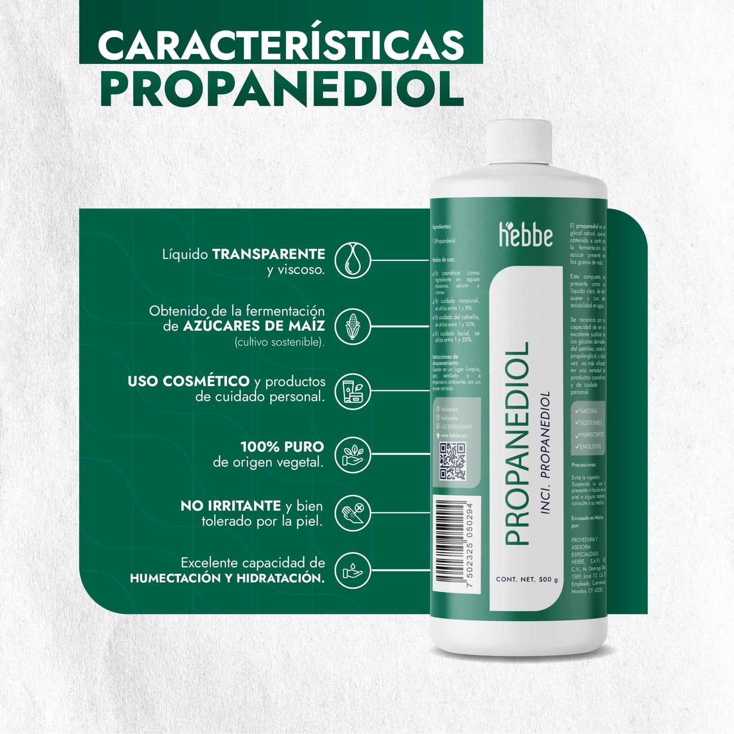 Propanediol Natural | Facial, Capilar y Corporal | Solvente, Humectante y Potenciador Sensorial