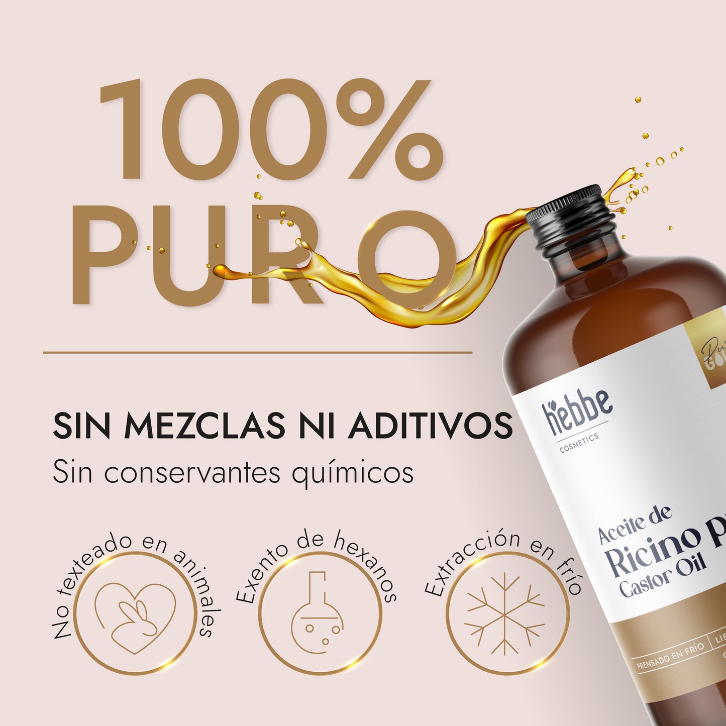 Aceite de Ricino Castor Oil Puro Orgánico | Cejas, Pestañas y Cabello | Hidratante, Antiinflamatorio y Estimulante Capilar