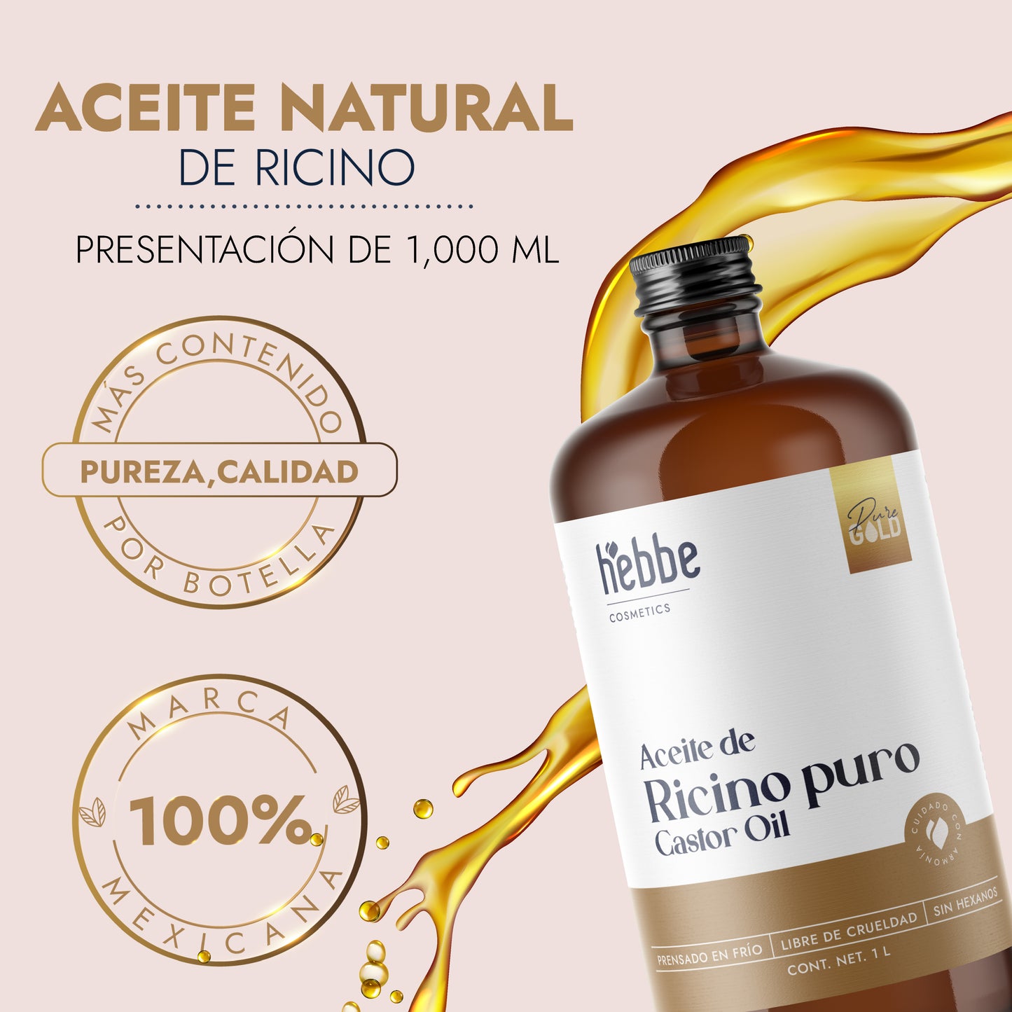 Aceite de Ricino Castor Oil Puro Orgánico | Cejas, Pestañas y Cabello | Hidratante, Antiinflamatorio y Estimulante Capilar