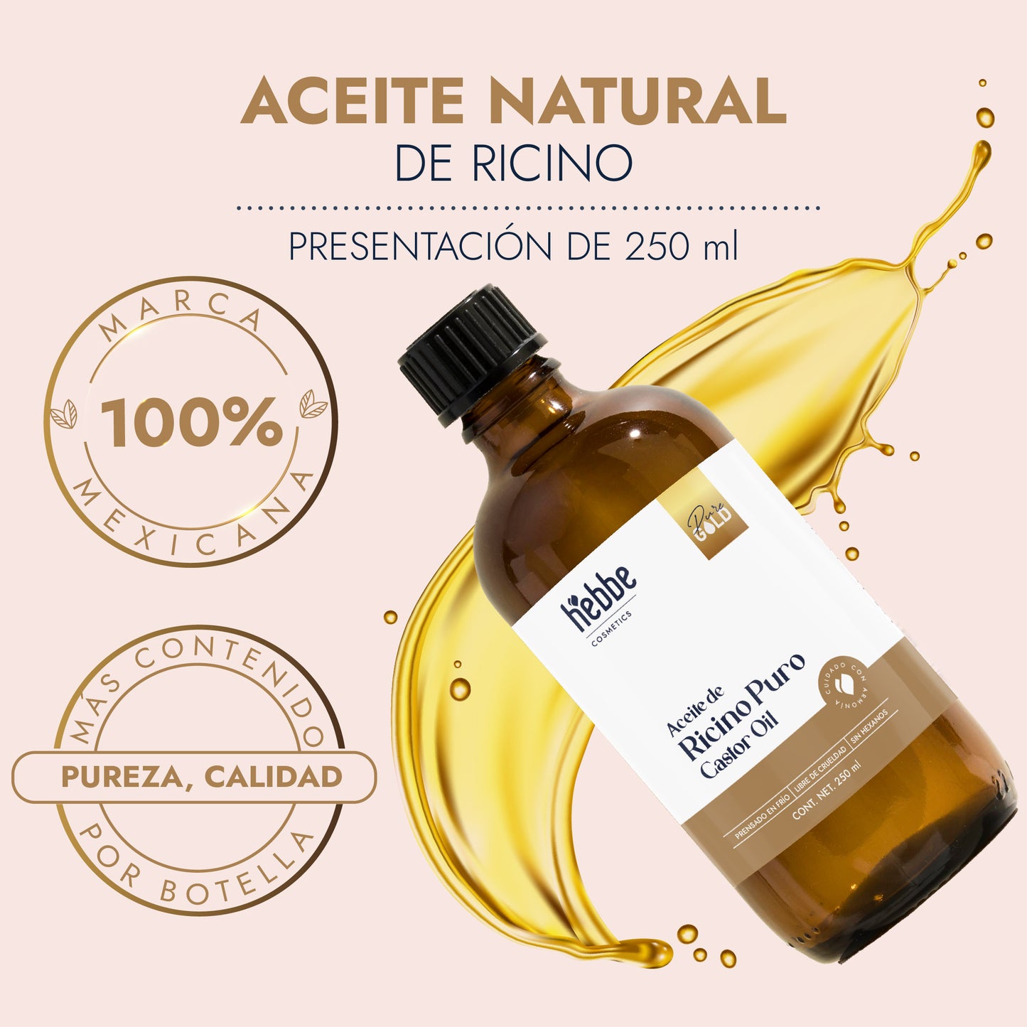 Aceite de Ricino Castor Oil Puro Orgánico | Cejas, Pestañas y Cabello | Hidratante, Antiinflamatorio y Estimulante Capilar