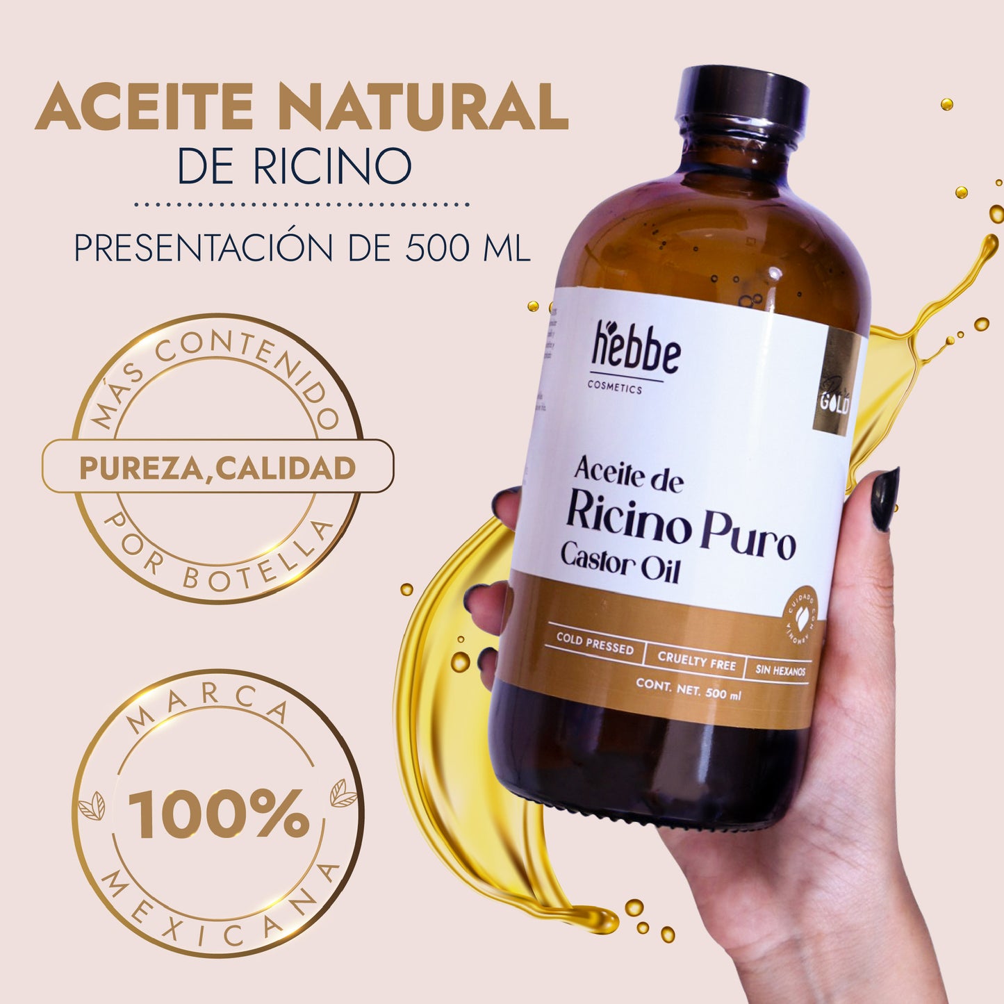 Aceite de Ricino Castor Oil Puro Orgánico | Cejas, Pestañas y Cabello | Hidratante, Antiinflamatorio y Estimulante Capilar