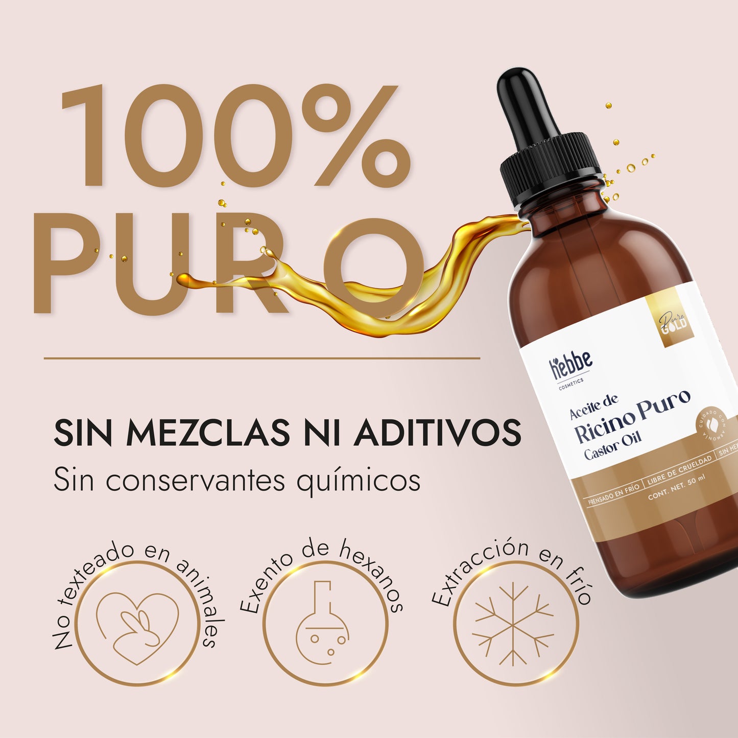 Aceite de Ricino Castor Oil Puro Orgánico | Cejas, Pestañas y Cabello | Hidratante, Antiinflamatorio y Estimulante Capilar