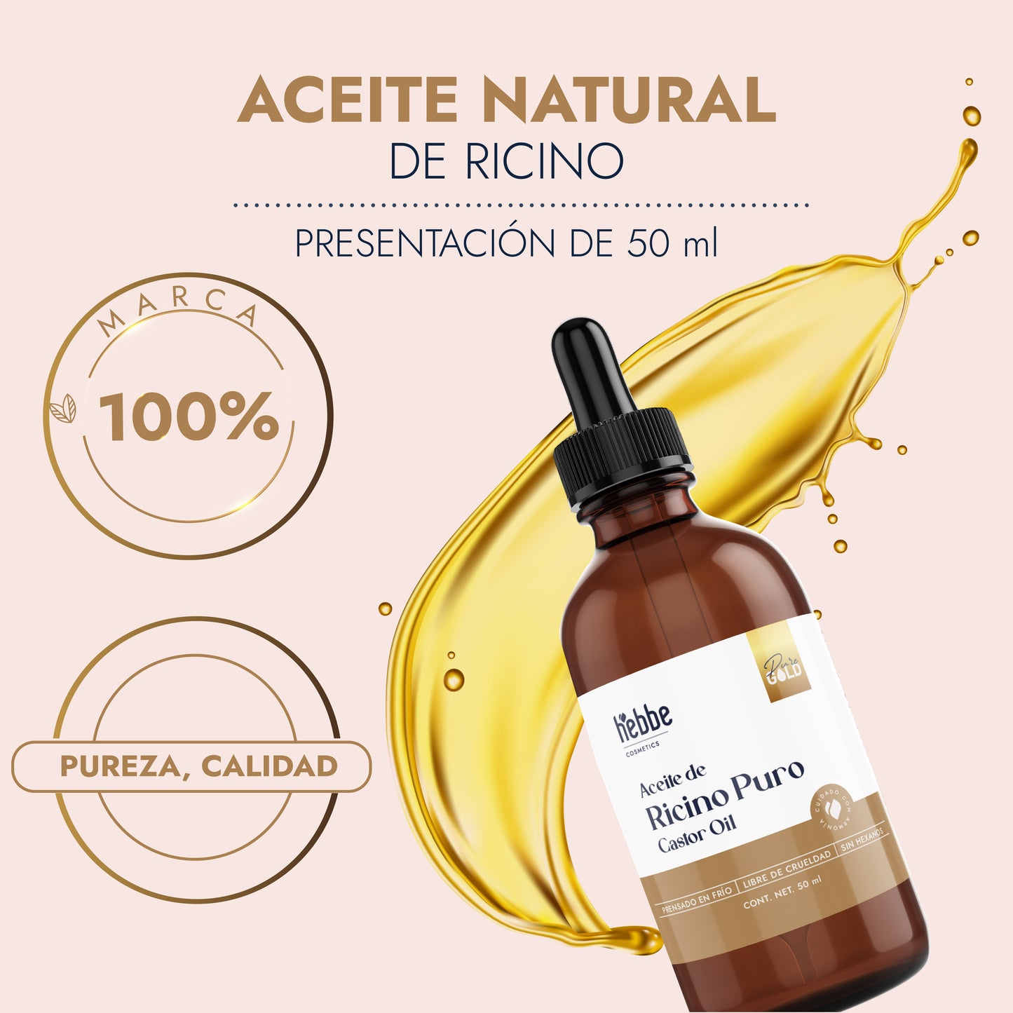 Aceite de Ricino Castor Oil Puro Orgánico | Cejas, Pestañas y Cabello | Hidratante, Antiinflamatorio y Estimulante Capilar