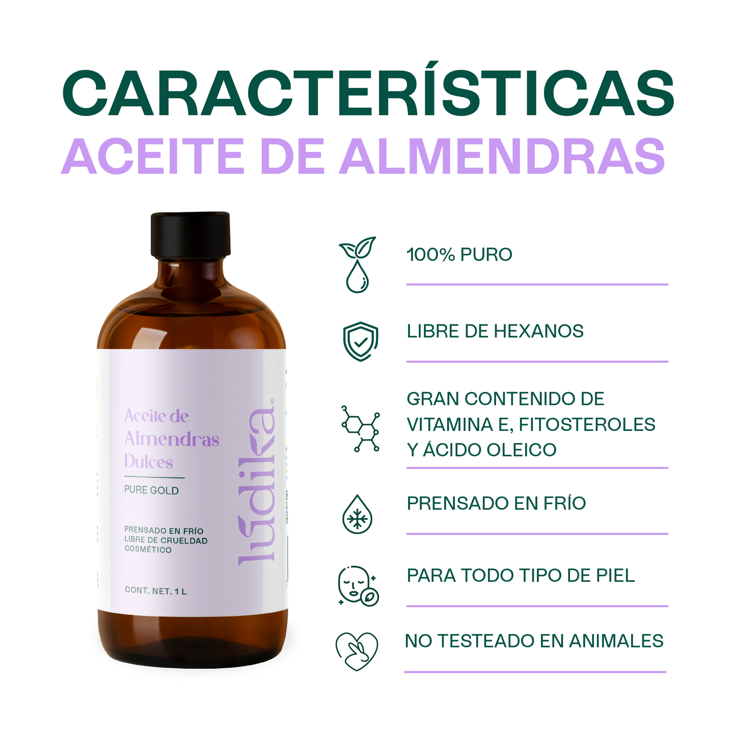 Aceite de Almendras Dulces | Facial, Capilar y Corporal | Hidratante facial y capilar para todo tipo de piel