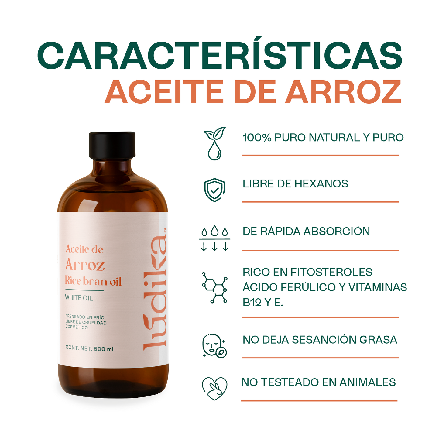 Aceite de Arroz Integral Puro | Facial y Capilar | Antioxidante, Hidratante e ideal para el contorno de ojos