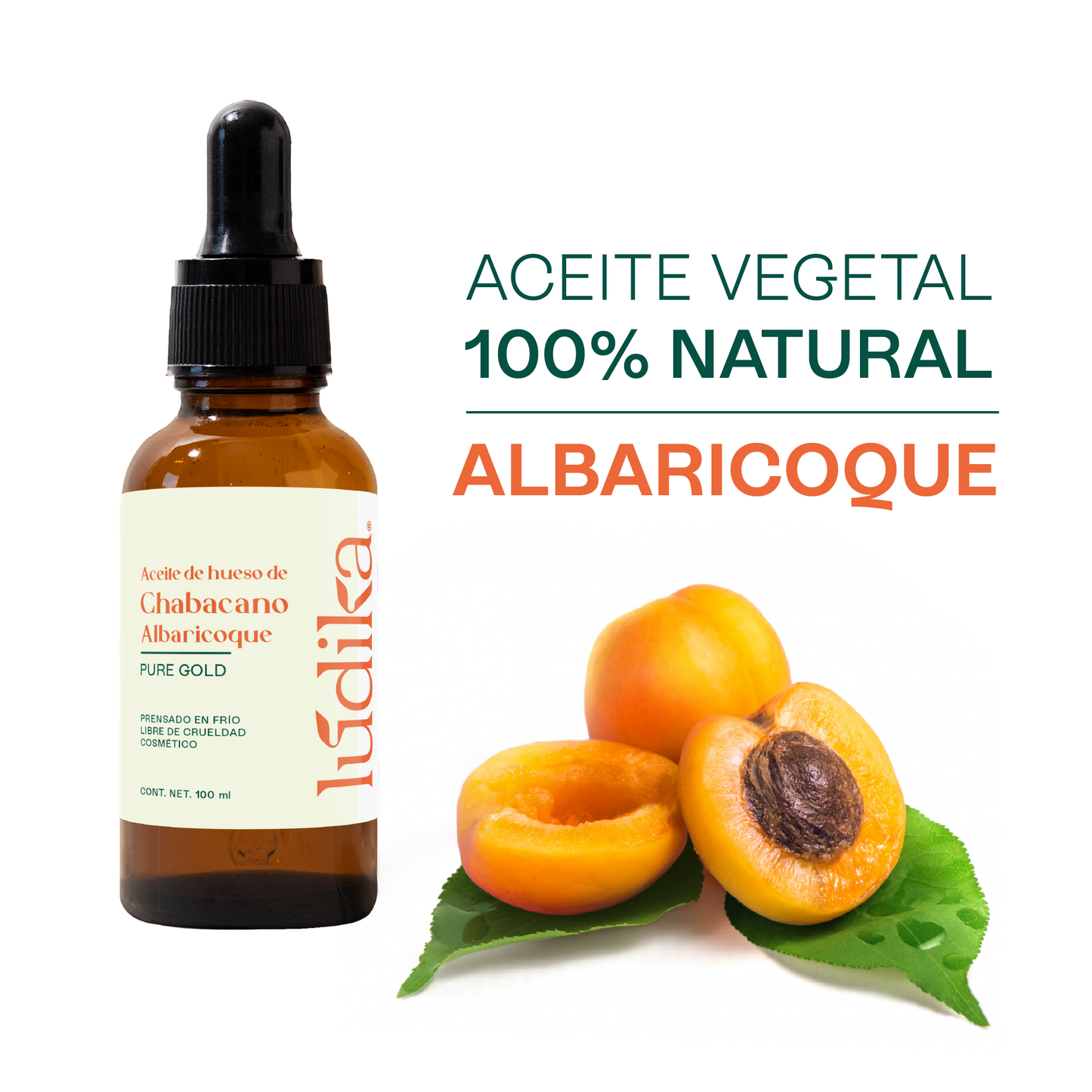 Aceite de Chabacano Albaricoque Virgen | Facial Capilar y Corporal | Antioxidante e Hidratación Suave para pieles maduras y secas
