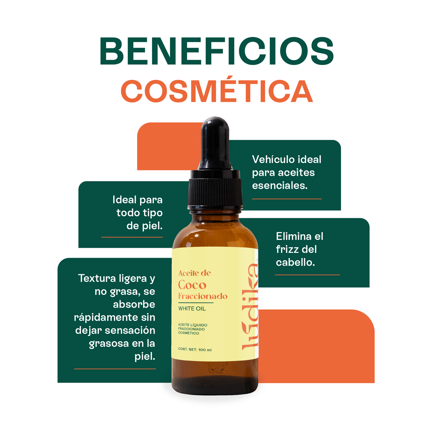 Aceite de Coco Fraccionado Natural Líquido | Facial, Capilar y Corporal | Vehículo Ligero, Hidratante Intenso