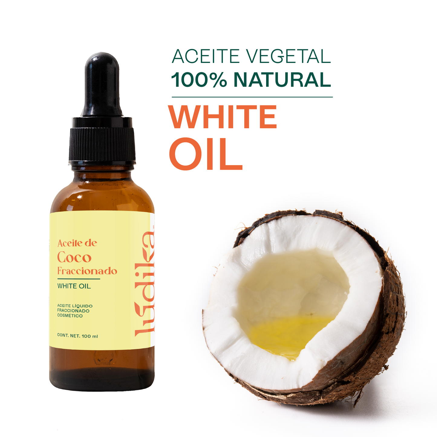 Aceite de Coco Fraccionado Natural Líquido | Facial, Capilar y Corporal | Vehículo Ligero, Hidratante Intenso