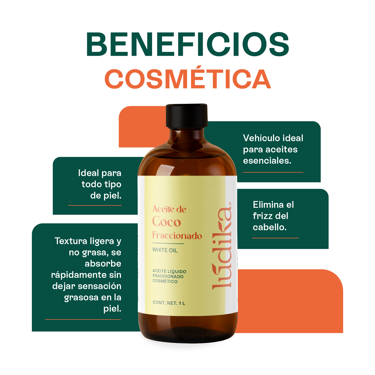 Aceite de Coco Fraccionado Natural Líquido | Facial, Capilar y Corporal | Vehículo Ligero, Hidratante Intenso
