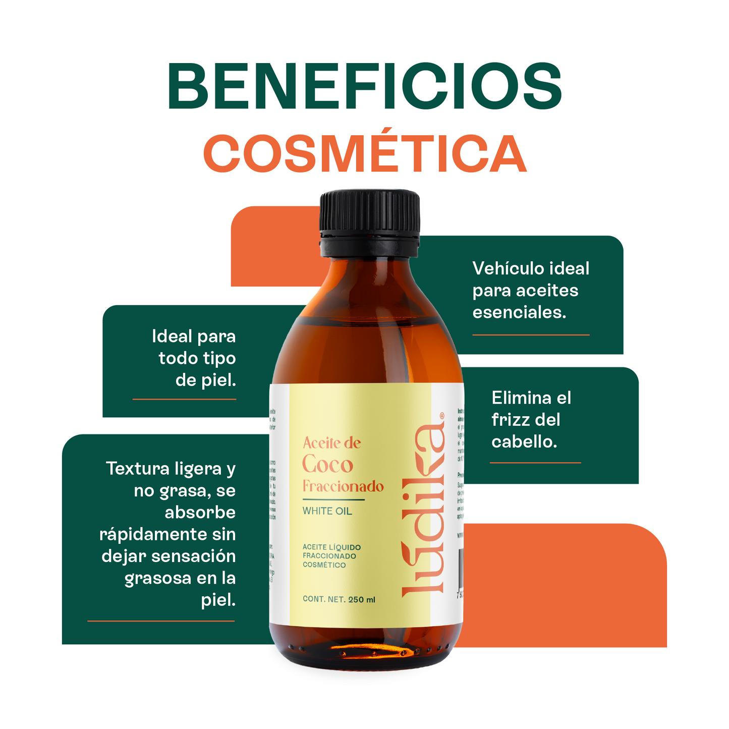 Aceite de Coco Fraccionado Natural Líquido | Facial, Capilar y Corporal | Vehículo Ligero, Hidratante Intenso