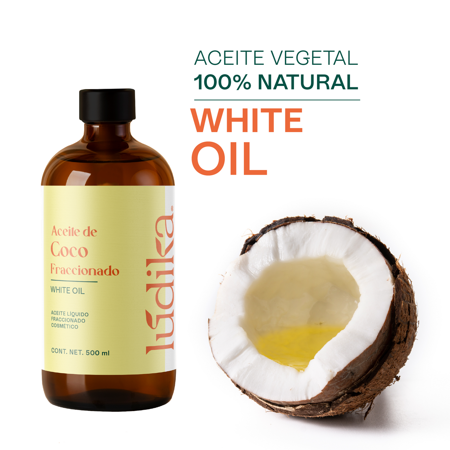 Aceite de Coco Fraccionado Natural Líquido | Facial, Capilar y Corporal | Vehículo Ligero, Hidratante Intenso