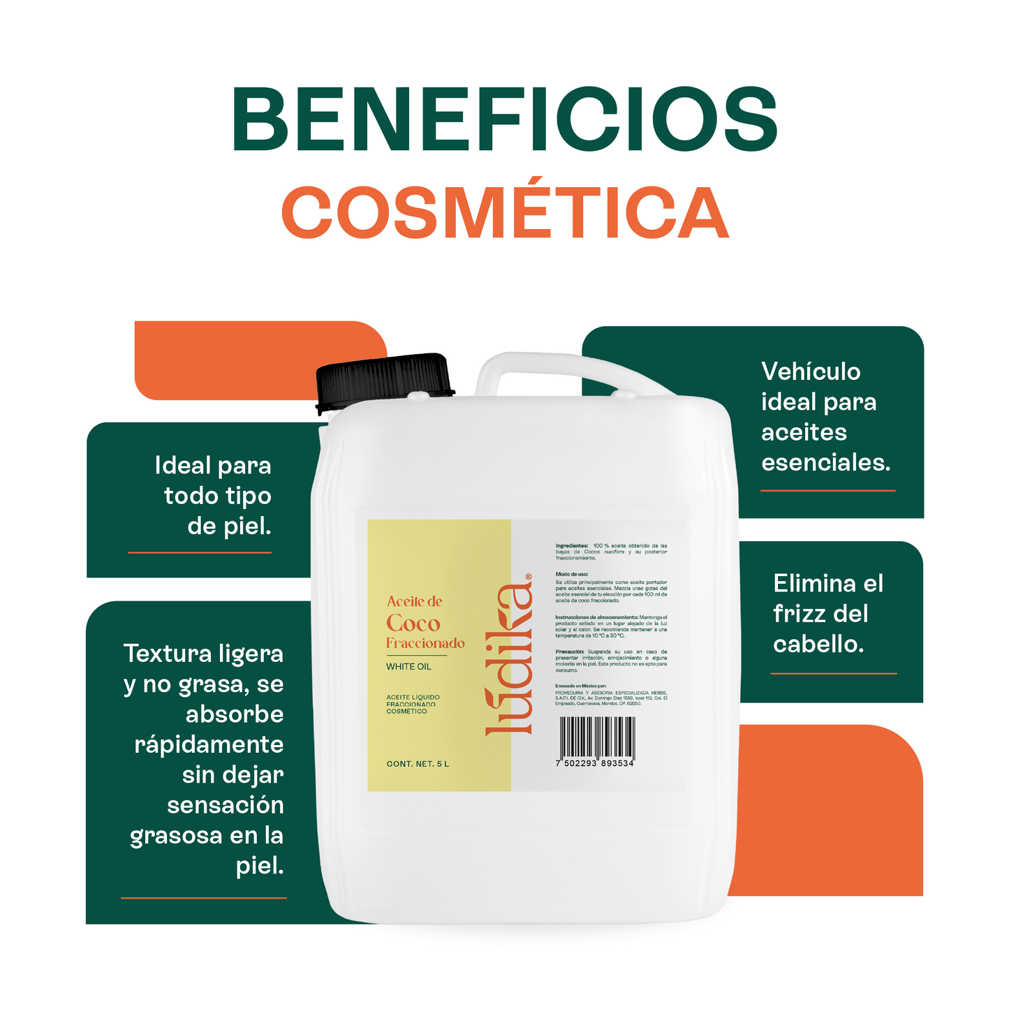 Aceite de Coco Fraccionado Natural Líquido | Facial, Capilar y Corporal | Vehículo Ligero, Hidratante Intenso