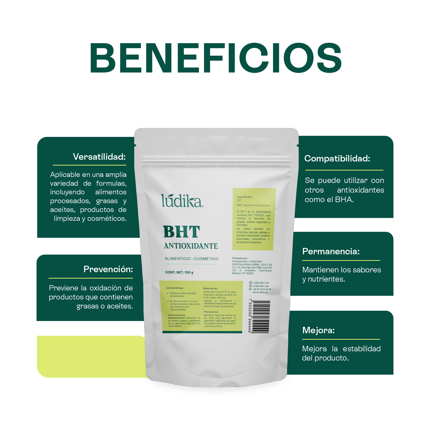 BHT | Antioxidante Cosmético y de Alimentos en polvo para Retardar el Enranciamiento de Aceites y Grasas