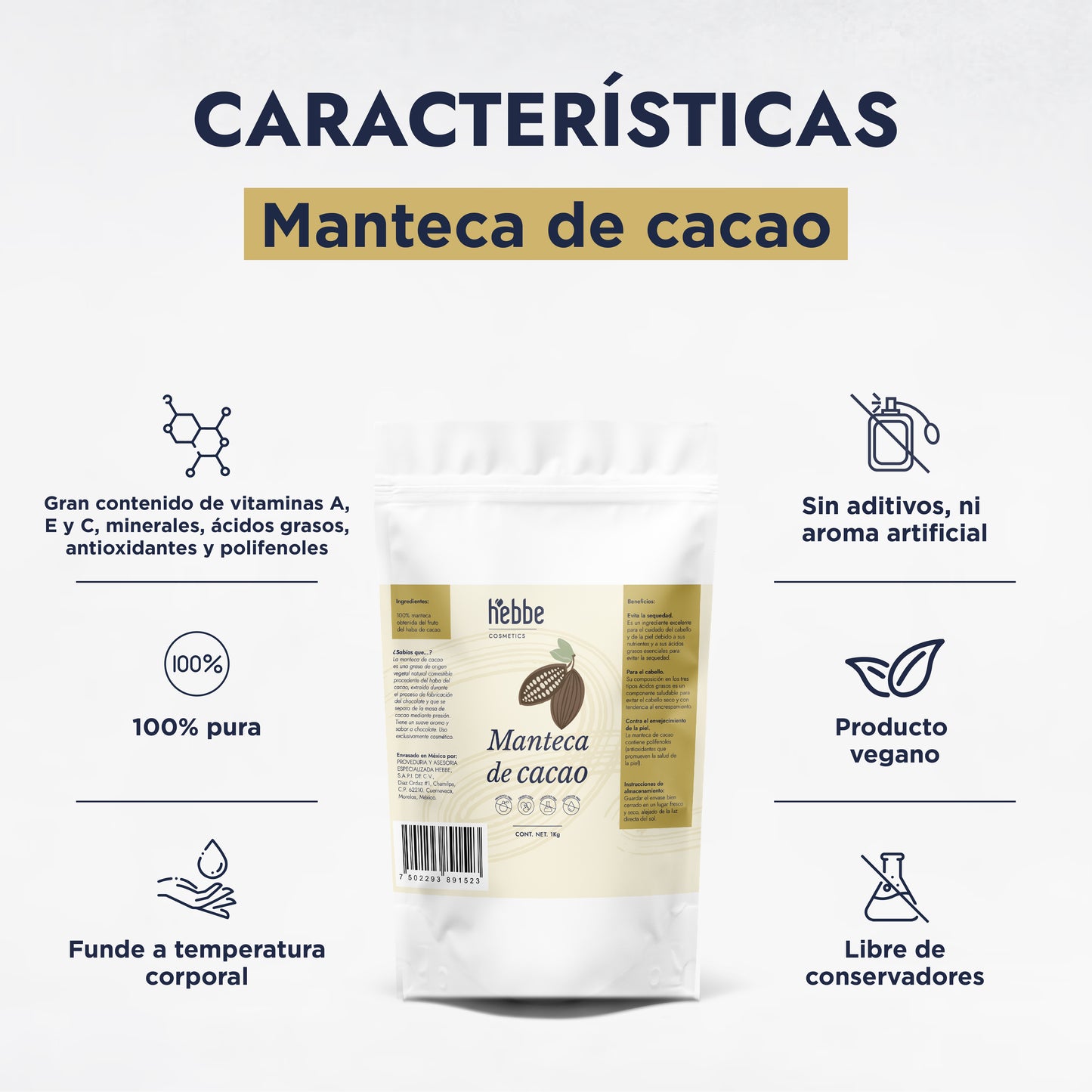 Manteca de Cacao | Cuerpo, Labios y Alimentación | Emoliente Oclusivo y Agente Fundente