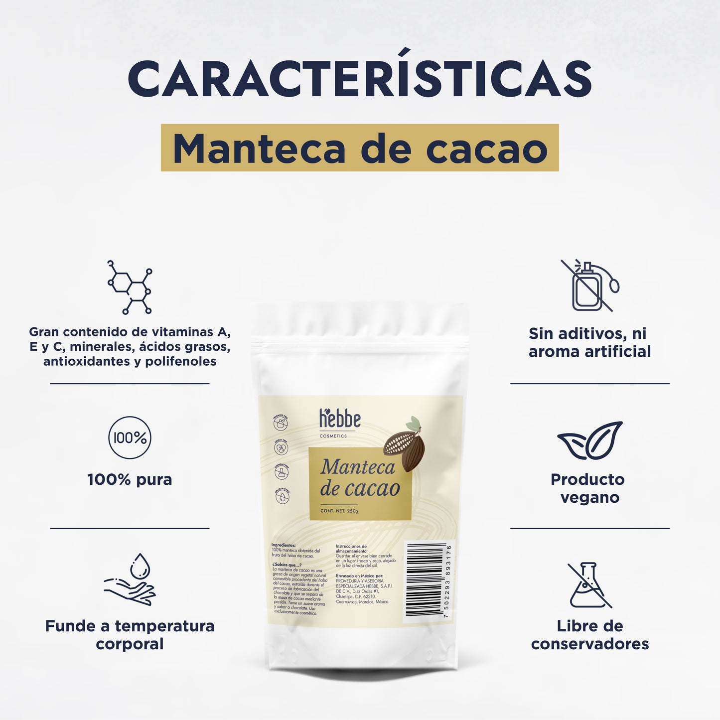 Manteca de Cacao | Cuerpo, Labios y Alimentación | Emoliente Oclusivo y Agente Fundente