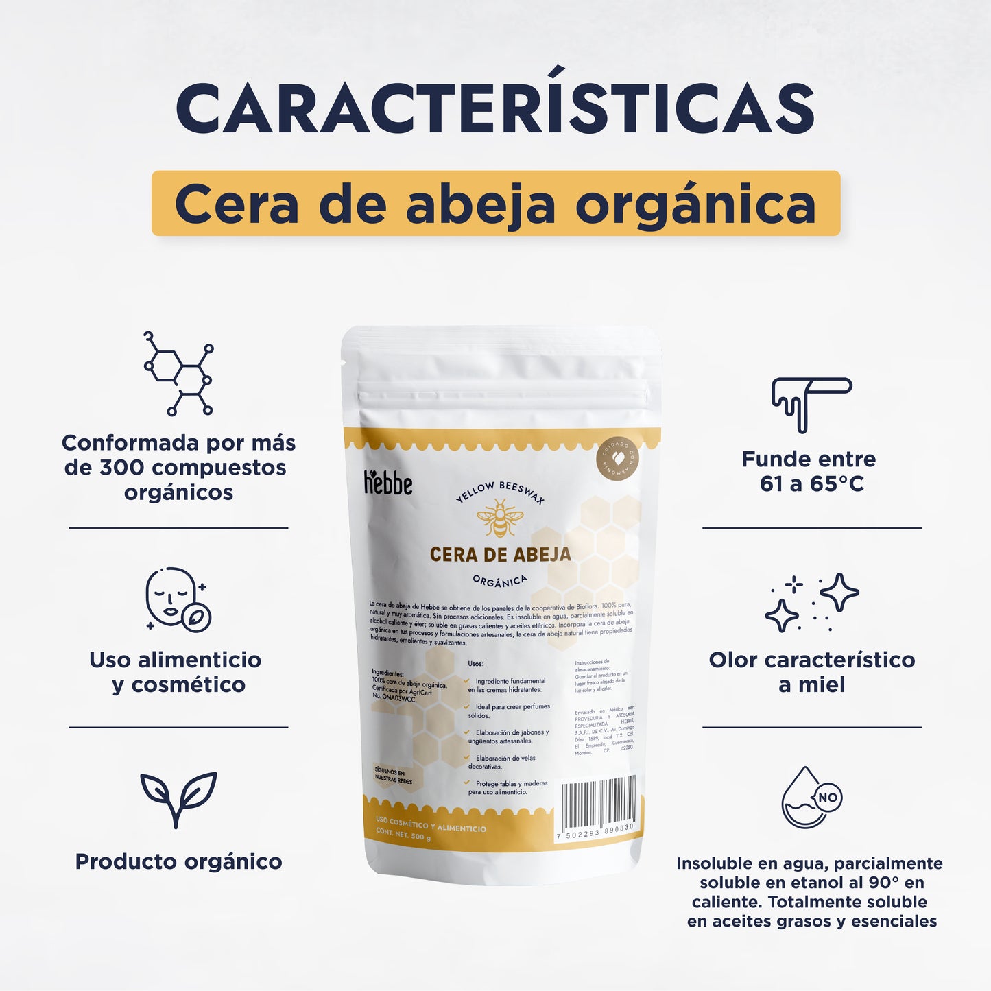 Cera de Abeja Pura Orgánica | Emoliente y Oclusiva | Agente Estructural para Fórmulas Anhidras