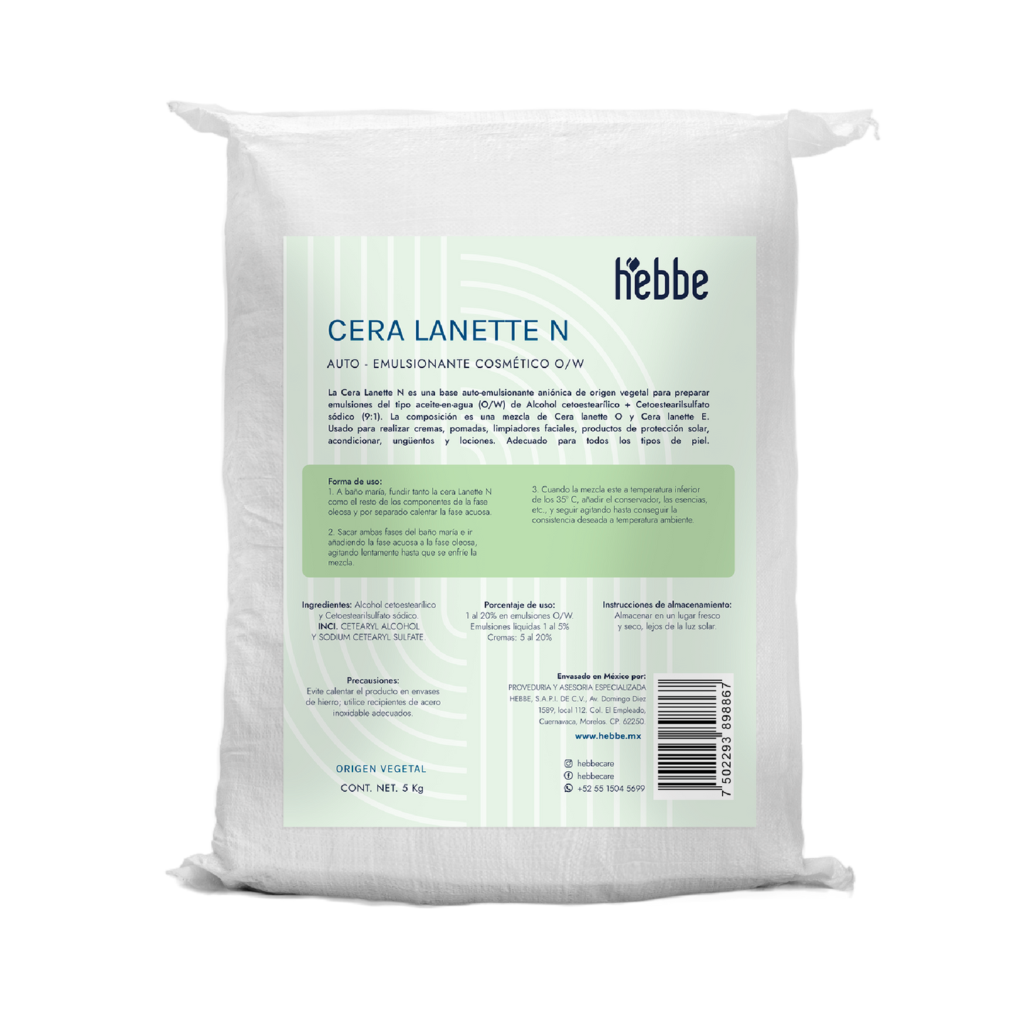 Cera Lanette N | Auto-emulsionante Aniónico O/W | Base de Crema, Espesante y Emoliente Clásico