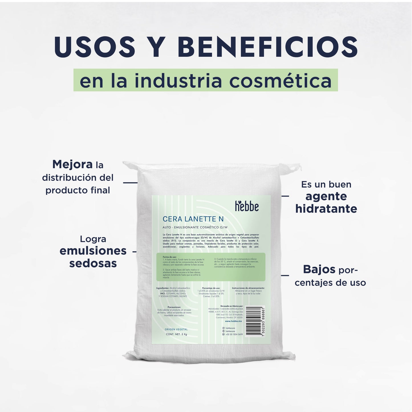 Cera Lanette N | Auto-emulsionante Aniónico O/W | Base de Crema, Espesante y Emoliente Clásico