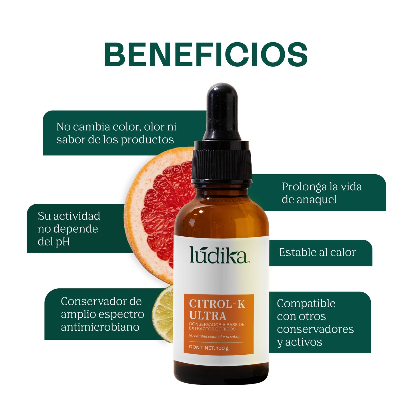 Citrol-K Ultra | Conservador y Desinfectante Natural de Amplio Espectro para Cosméticos y Alimentos a base de extractos cítricos