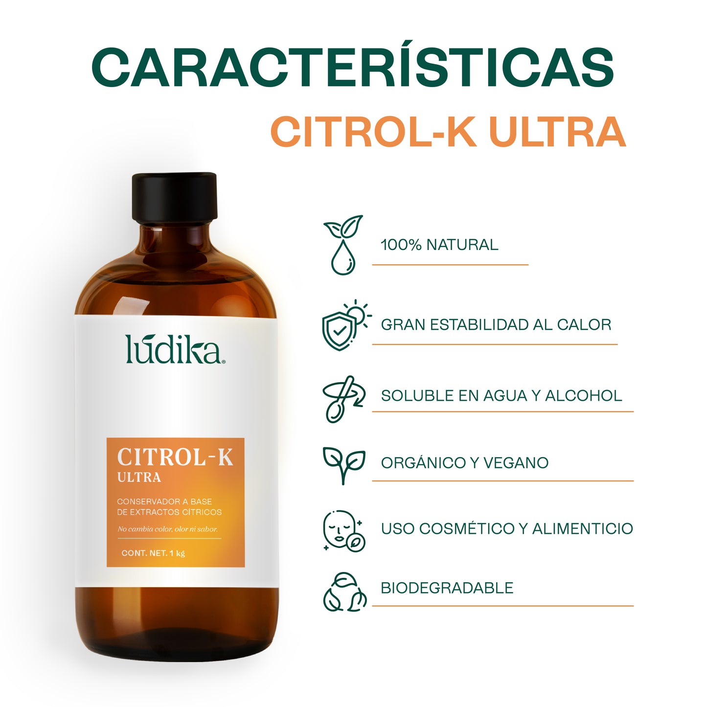 Citrol-K Ultra | Conservador y Desinfectante Natural de Amplio Espectro para Cosméticos y Alimentos a base de extractos cítricos