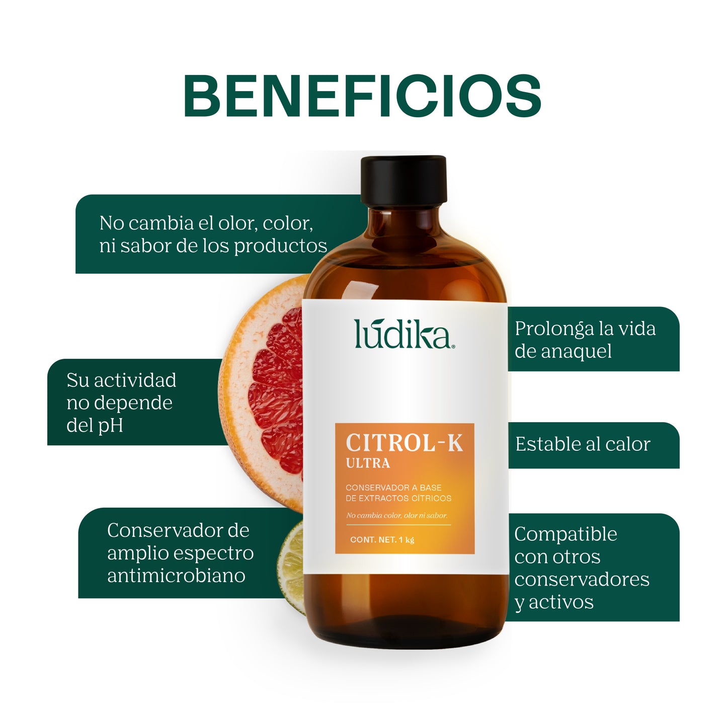 Citrol-K Ultra | Conservador y Desinfectante Natural de Amplio Espectro para Cosméticos y Alimentos a base de extractos cítricos