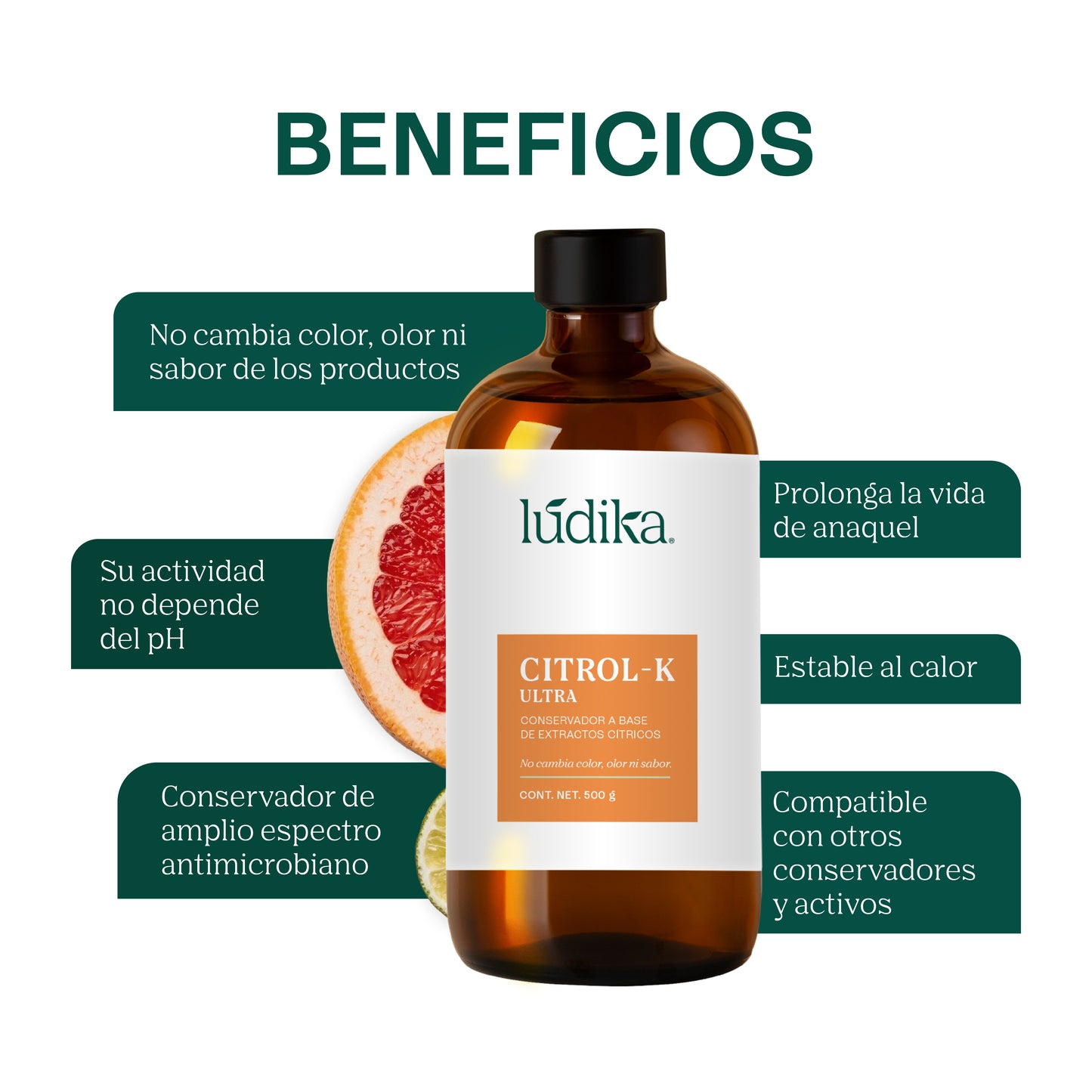 Citrol-K Ultra | Conservador y Desinfectante Natural de Amplio Espectro para Cosméticos y Alimentos a base de extractos cítricos