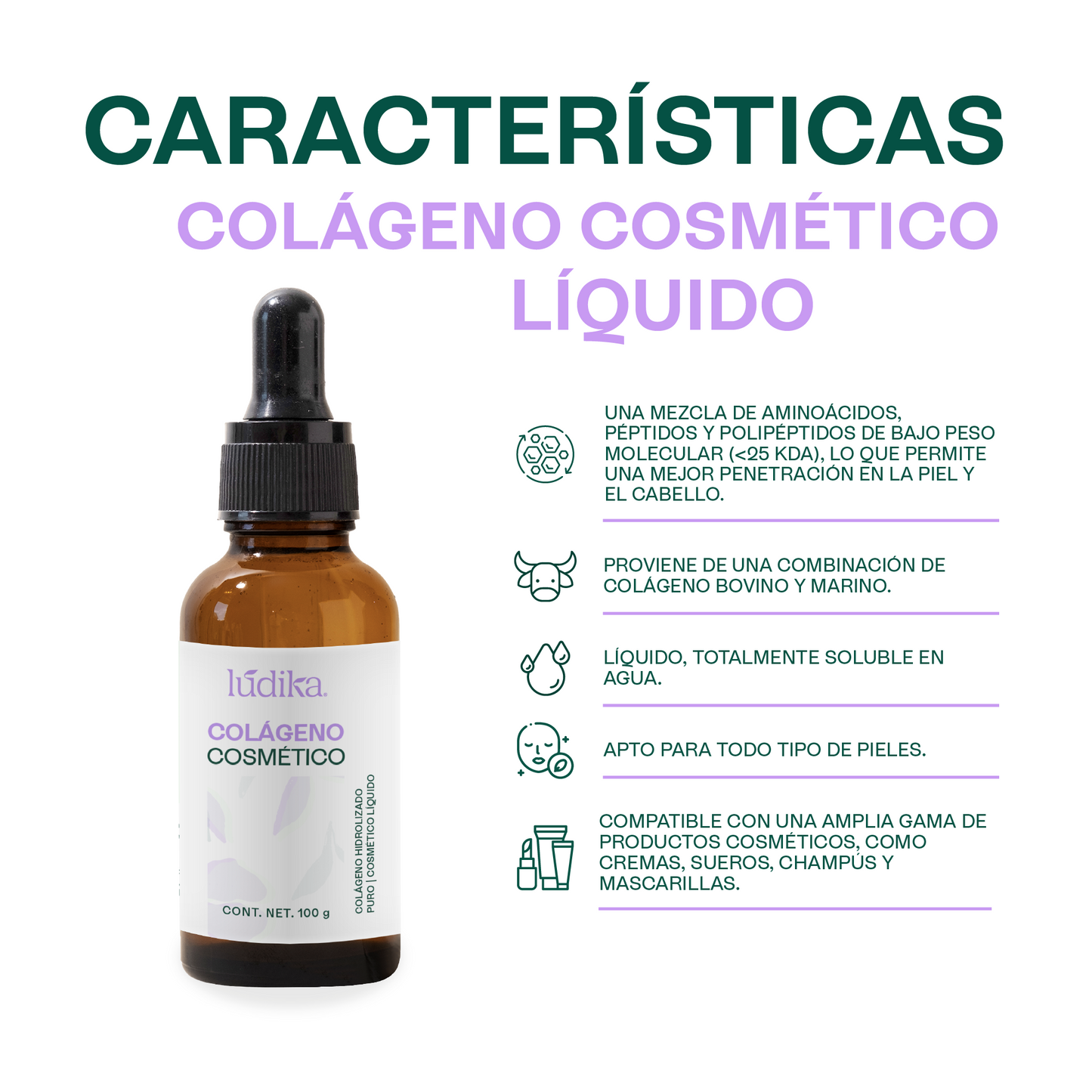 Colágeno Hidrolizado Líquido (Bajo Peso Molecular) | Activo Antiedad de Alta Tecnología | Firmeza, Elasticidad e Hidratación