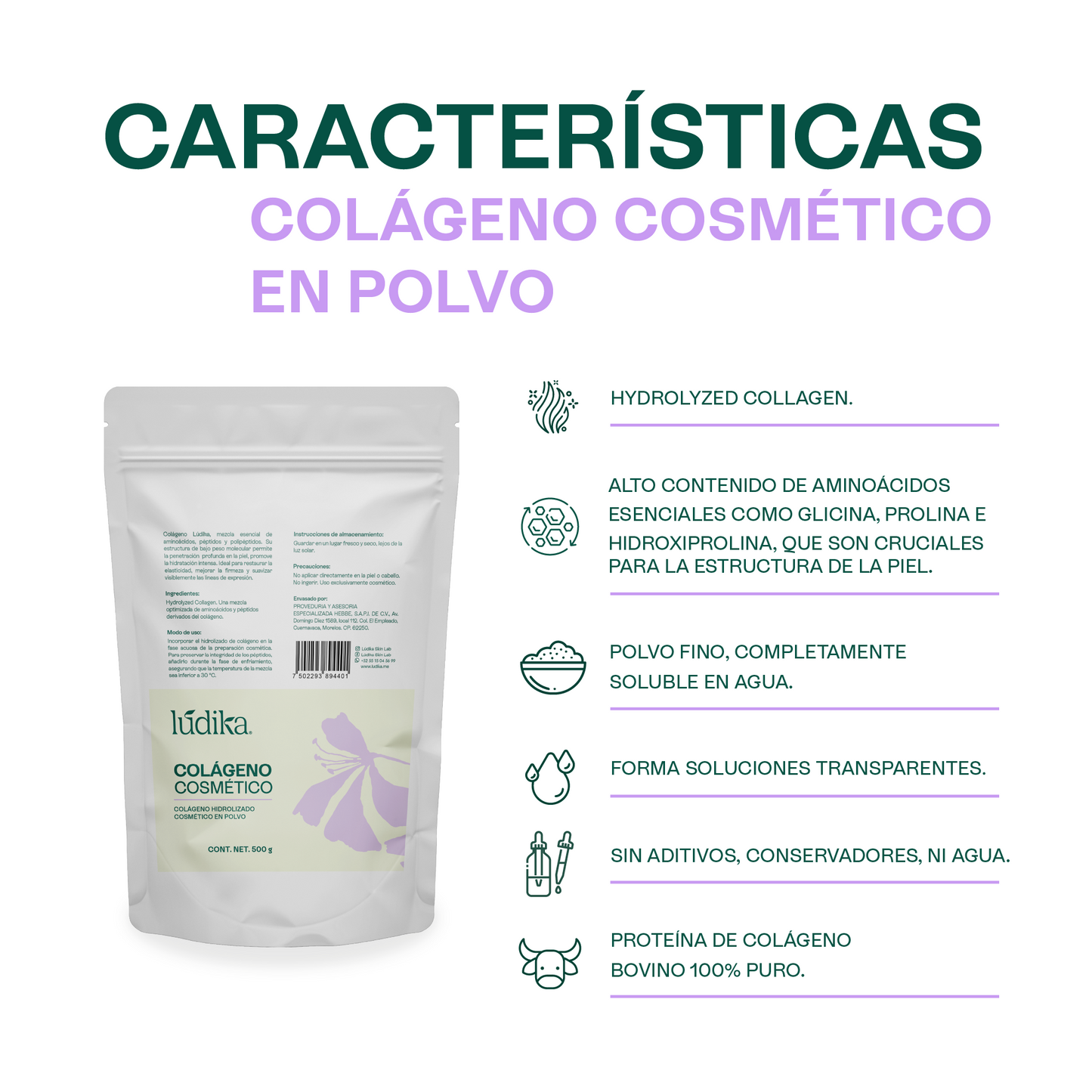 Biopéptidos de Colágeno | Activo Antiedad | Reafirmante, Hidratante y Antiflacidez