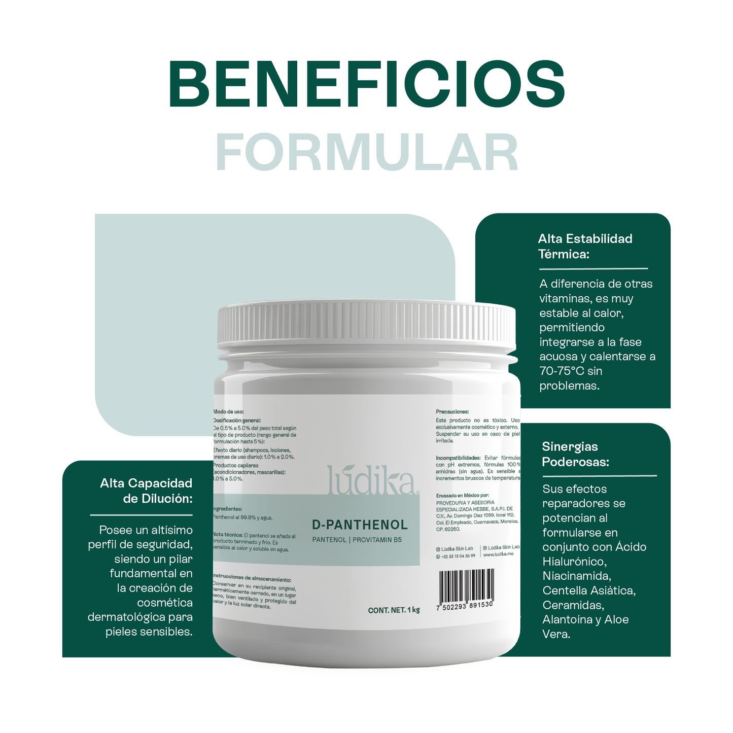 D – Pantenol (Pro-Vitamina B5) | Facial, Corporal, Capilar | Hidratante, Calmante y Cicatrizante