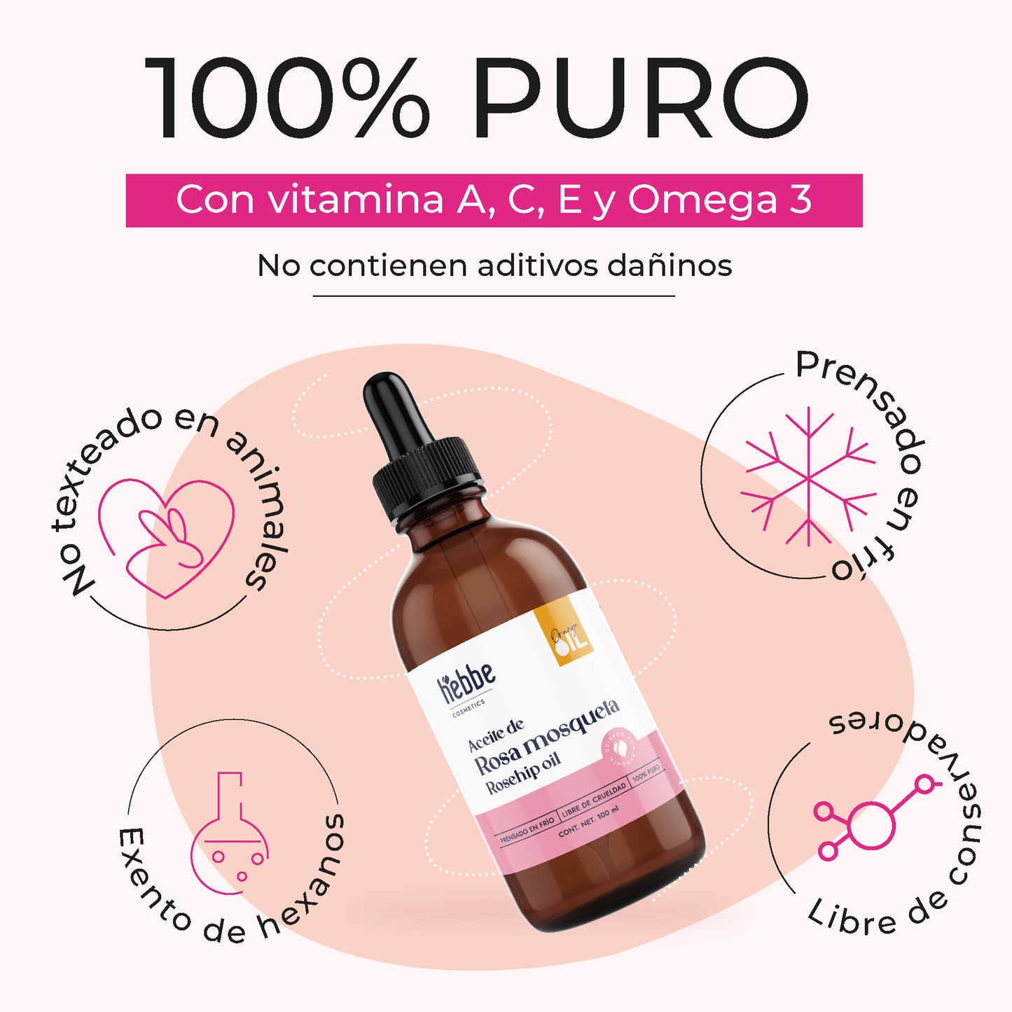 Aceite de Rosa Mosqueta Virgen | Facial y corporal | Regenerador, AntiEdad, AntiEstrias y Potente Hidratante en zona de contorno de ojos