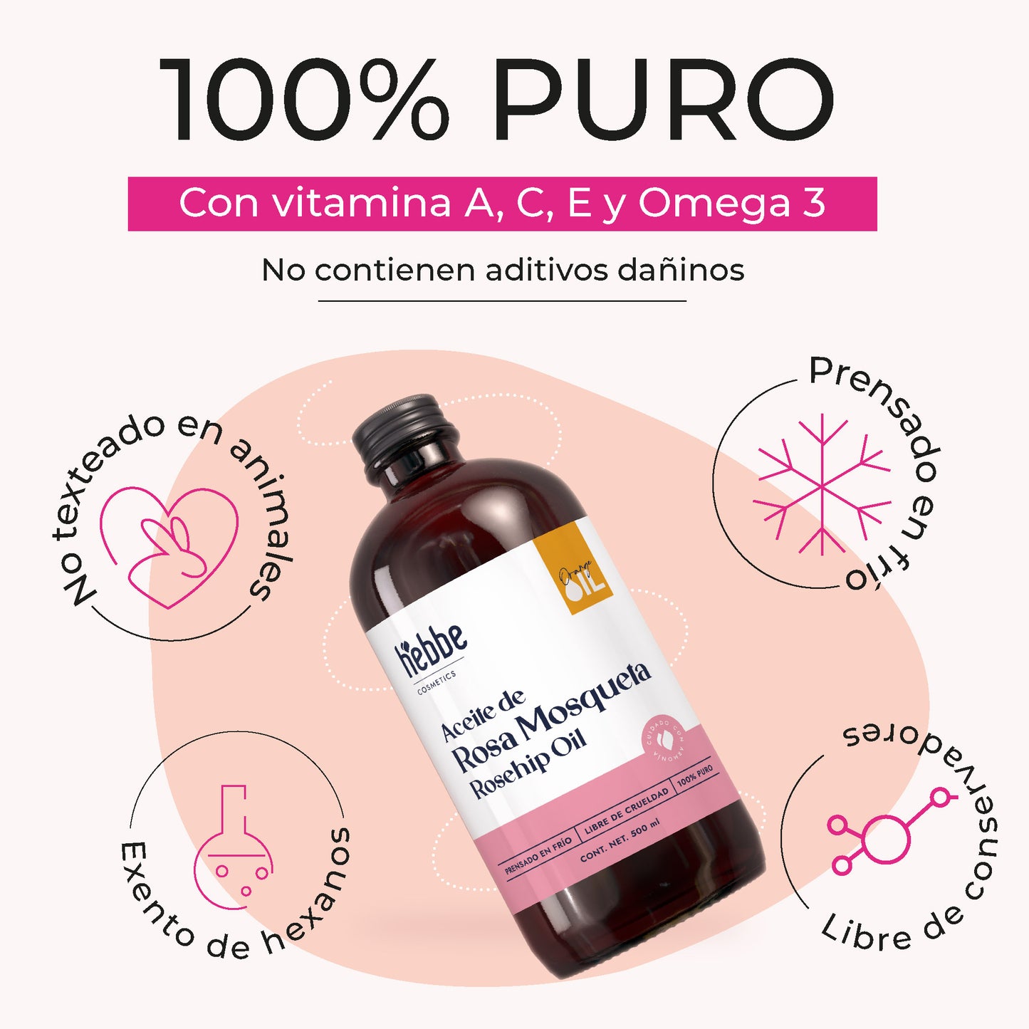 Aceite de Rosa Mosqueta Virgen | Facial y corporal | Regenerador, AntiEdad, AntiEstrias y Potente Hidratante en zona de contorno de ojos