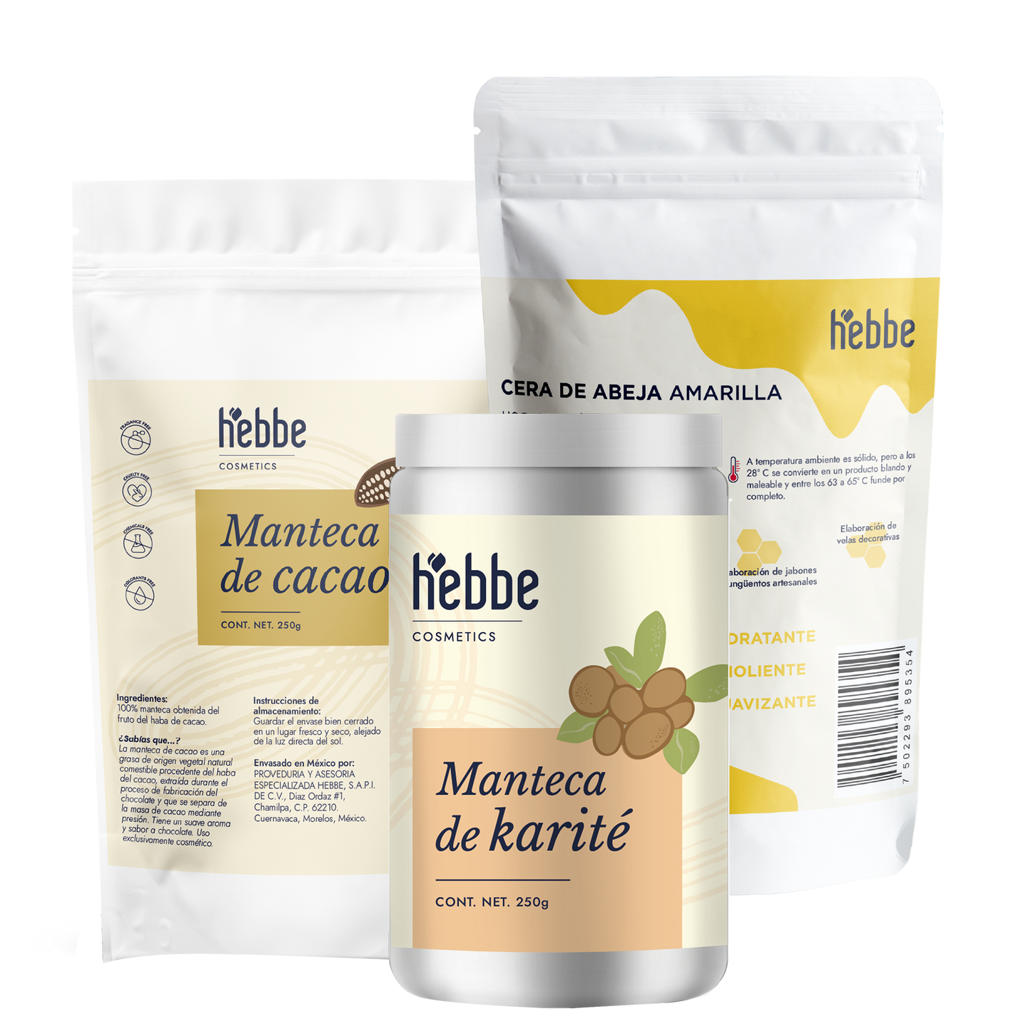 Kit balsamo | Corporal o Facial | 250 g Manteca de Karité, 250 g Cacao y 250 g Cera de Abeja