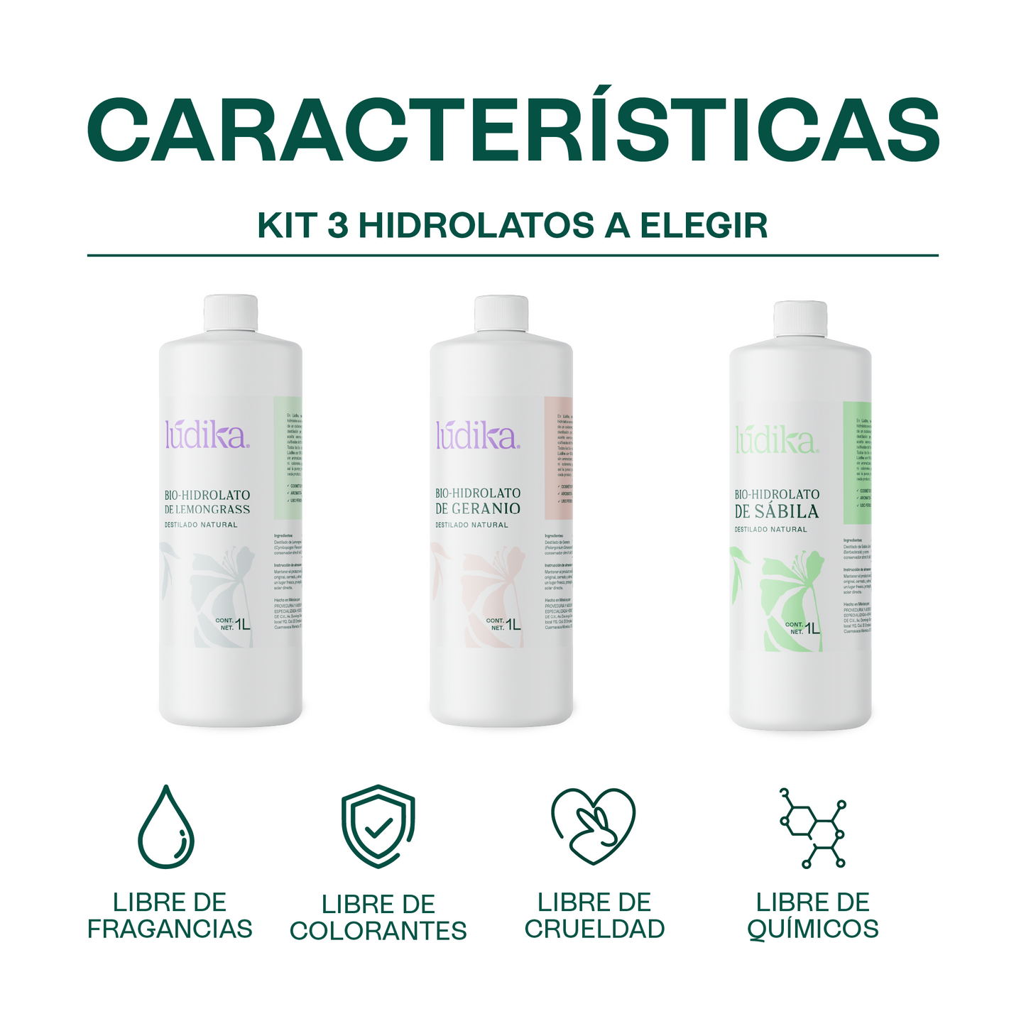 Kit de Hidrolatos | 3 Tónicos Faciales y Capilares 100% Puros y Naturales | A escoger 1 L c/u