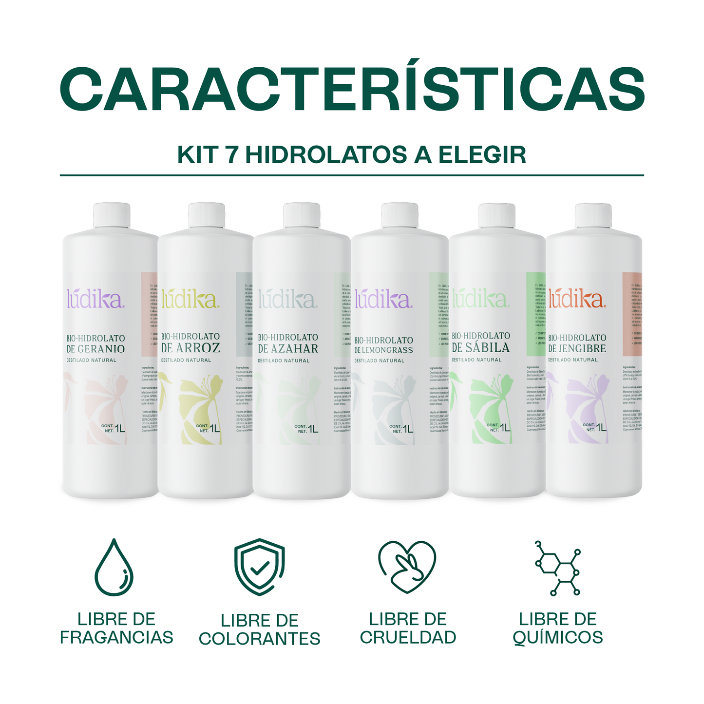 Kit de Hidrolatos | 7 Tónicos Faciales y Capilares 100% Puros y Naturales A escoger 1 L c/u
