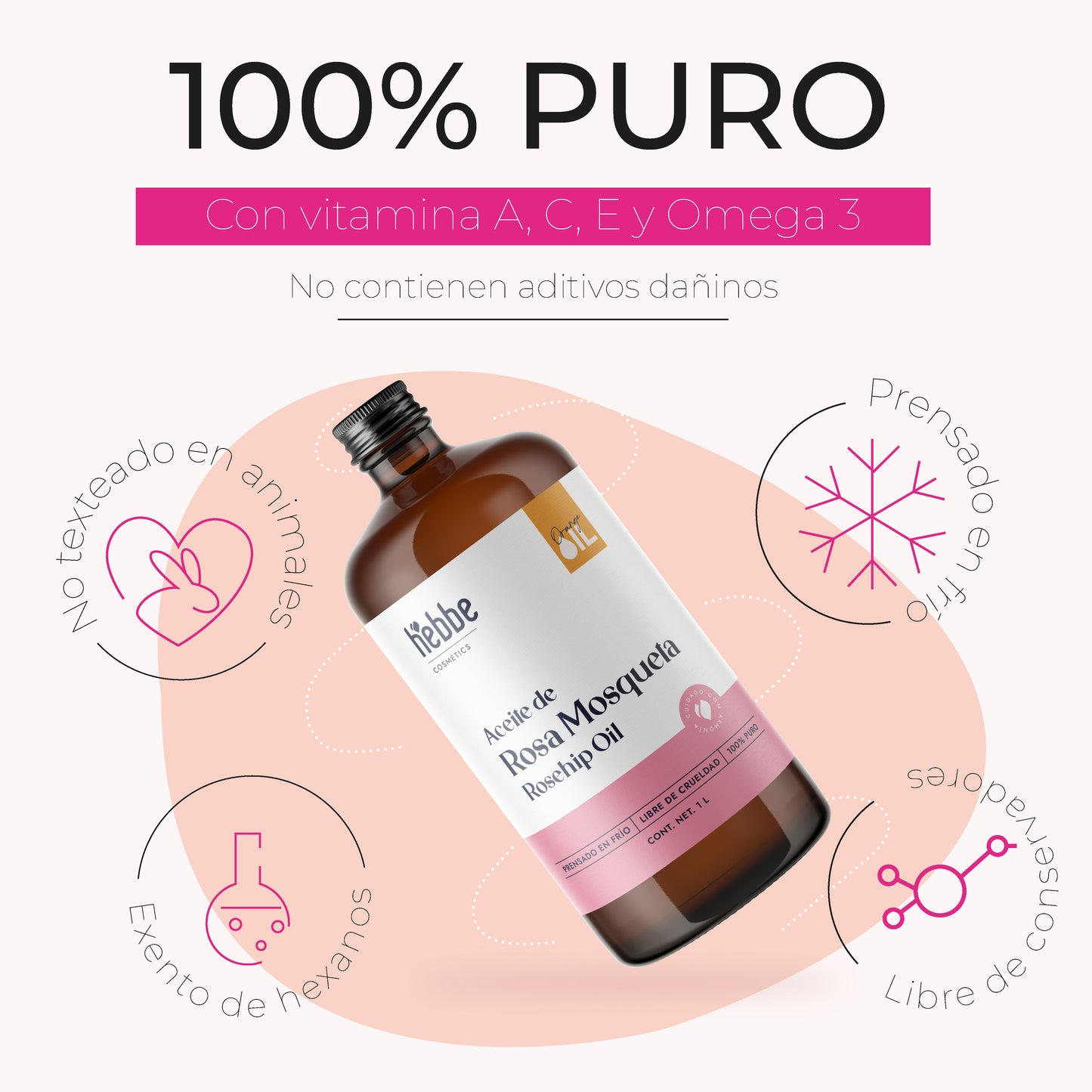 Aceite de Rosa Mosqueta Virgen | Facial y corporal | Regenerador, AntiEdad, AntiEstrias y Potente Hidratante en zona de contorno de ojos