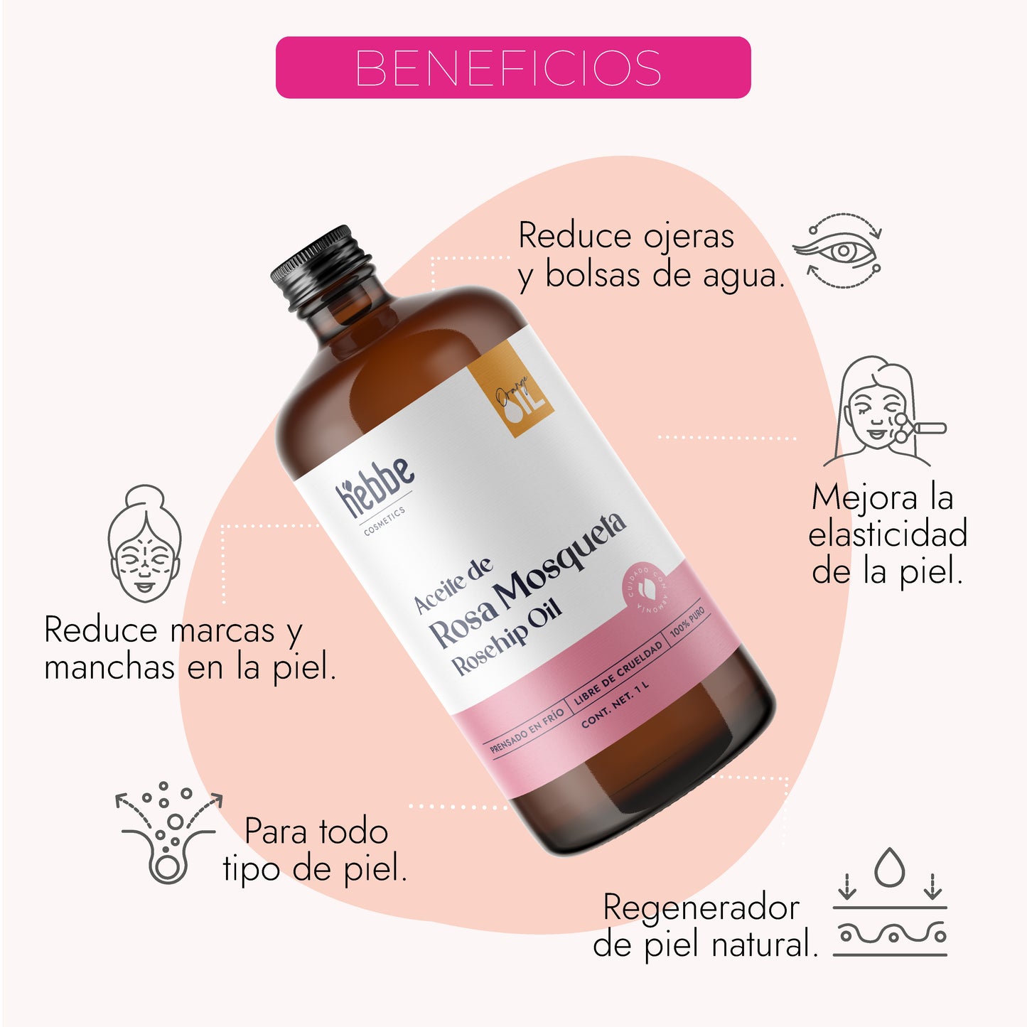 Aceite de Rosa Mosqueta Virgen | Facial y corporal | Regenerador, AntiEdad, AntiEstrias y Potente Hidratante en zona de contorno de ojos