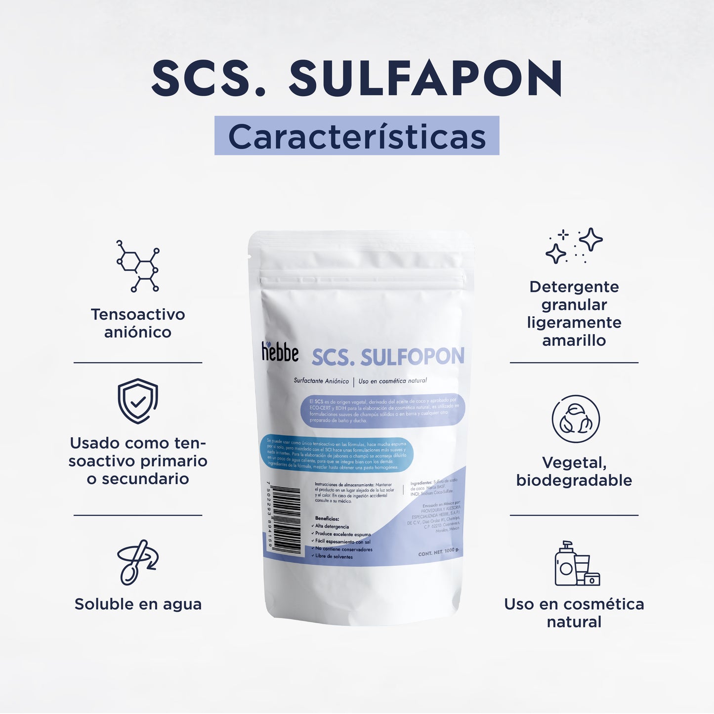 Sulfopon (Coco Sulfato de Sodio) | Tensioactivo Aniónico Potente | Shampoo Sólido y Limpieza Profunda