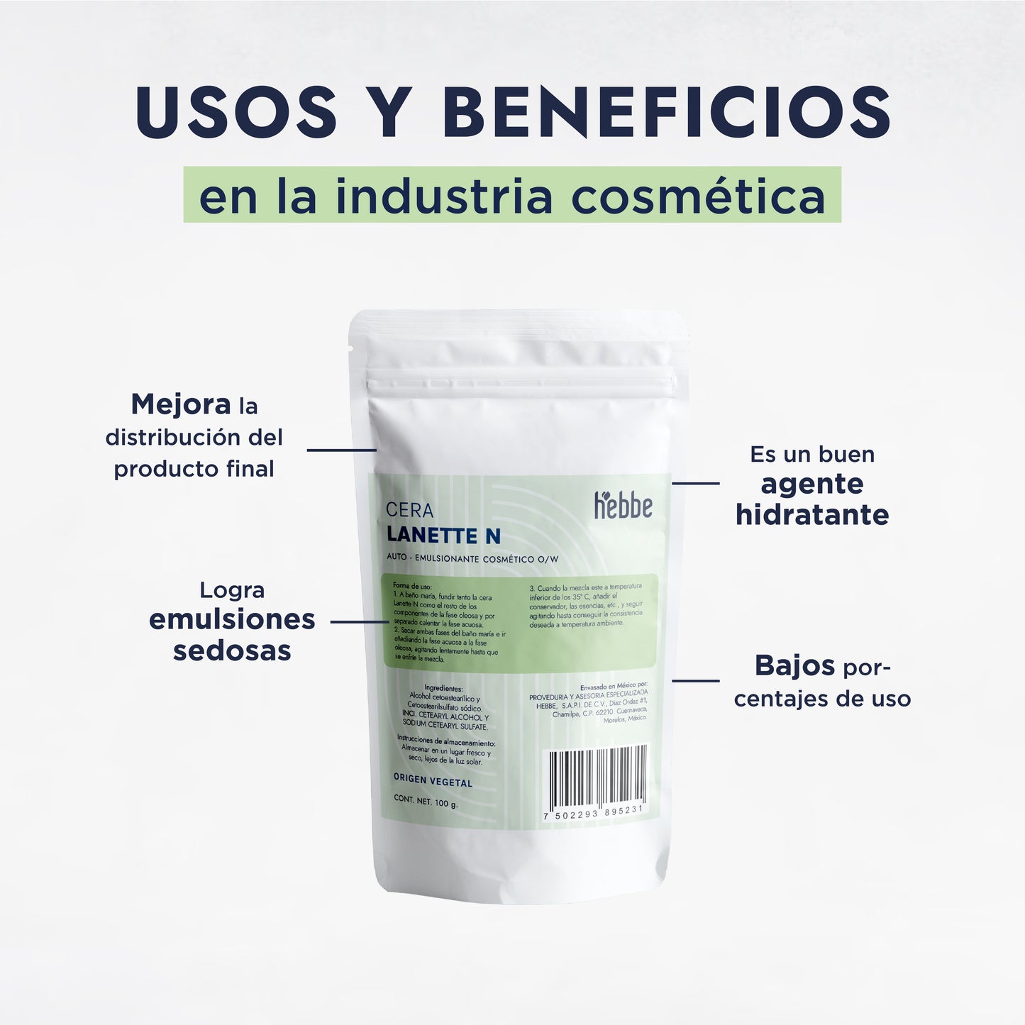 Cera Lanette N | Auto-emulsionante Aniónico O/W | Base de Crema, Espesante y Emoliente Clásico