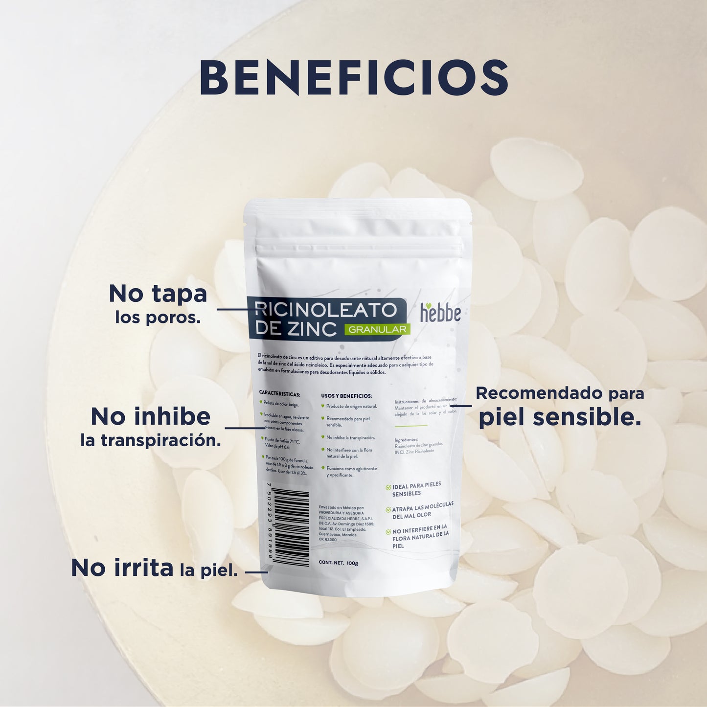 Ricinoleato de Zinc | Agente Desodorante Natural | Neutralizador Molecular de Olores