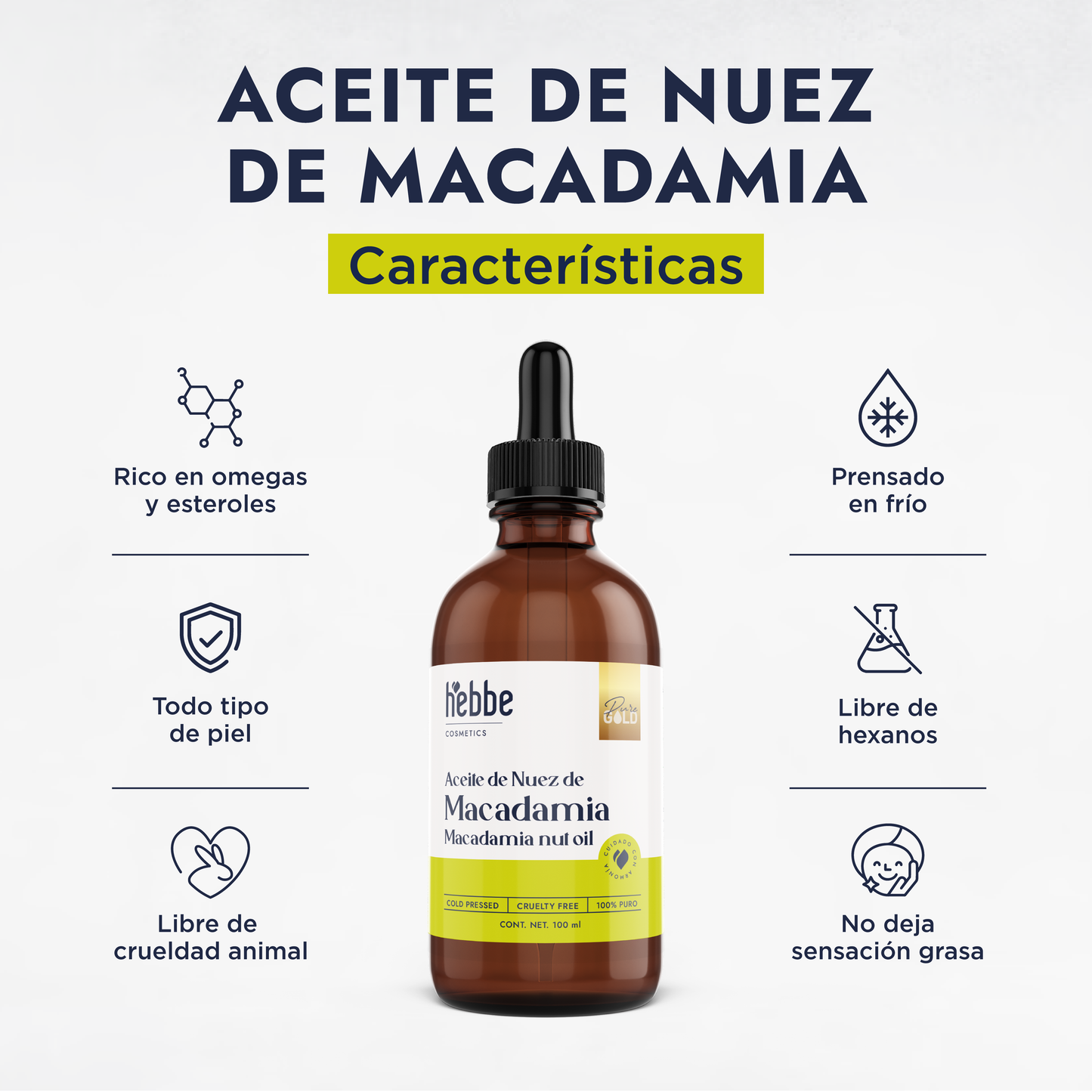 Aceite de Nuez de Macadamia | Facial y Capilar | Antiedad, Reparador Capilar y Súper Hidratante