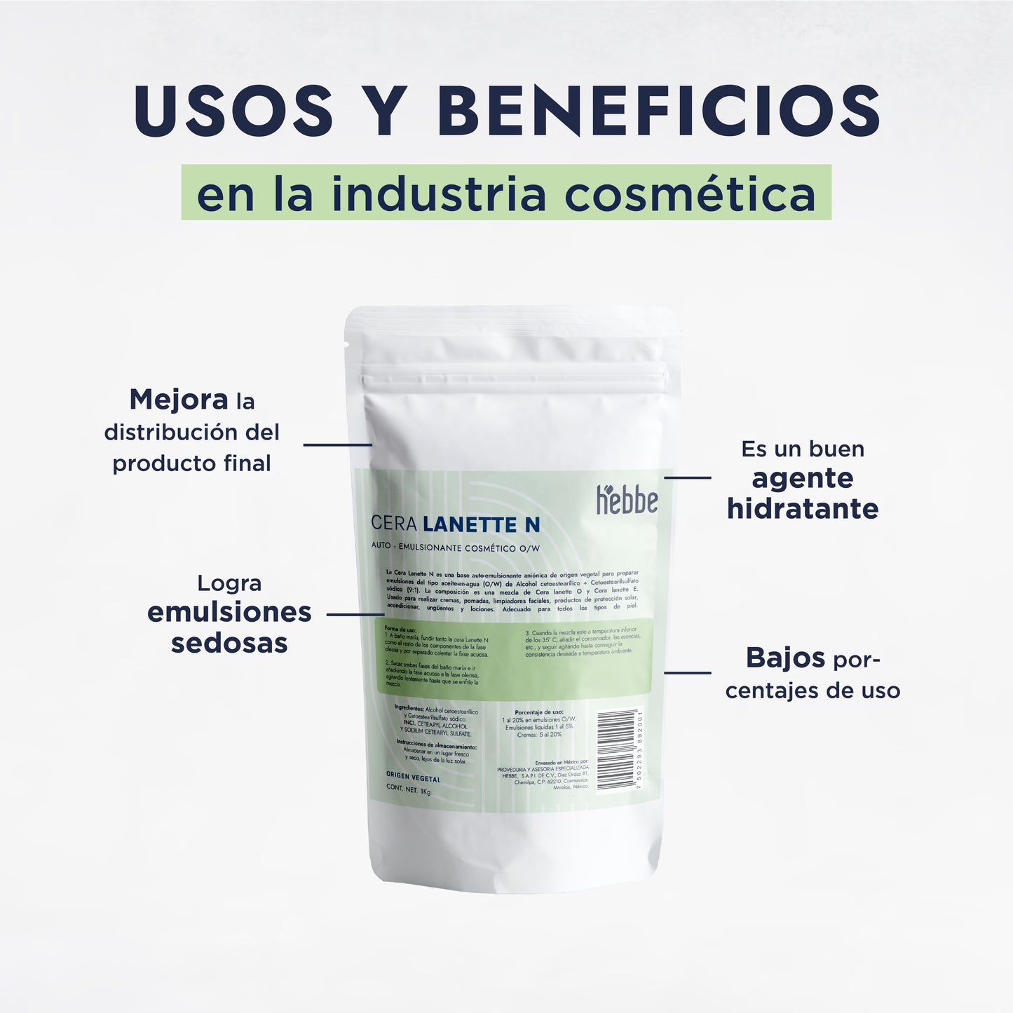 Cera Lanette N | Auto-emulsionante Aniónico O/W | Base de Crema, Espesante y Emoliente Clásico