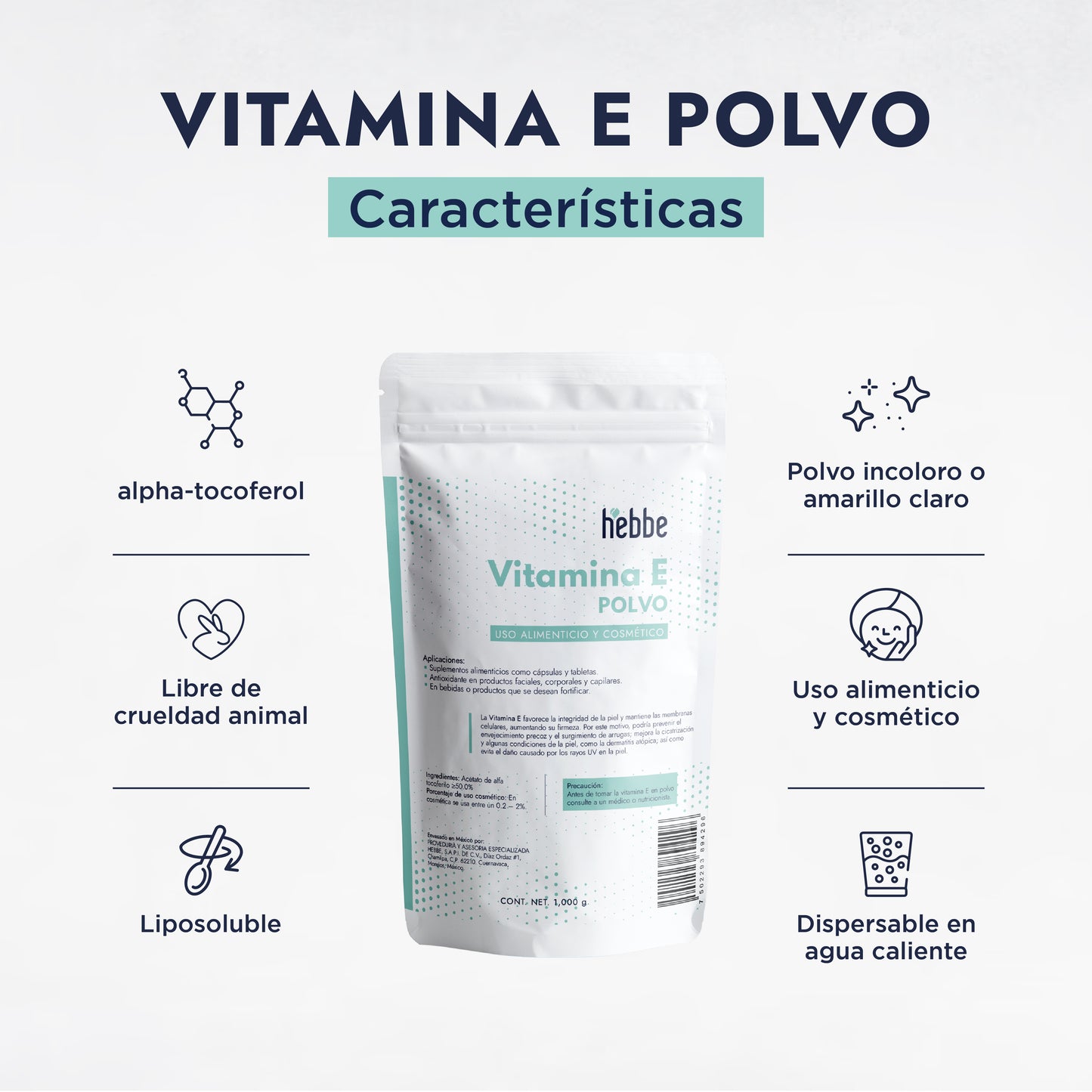 Vitamina E en Polvo (Tocoferol) | Facial, Corporal y Capilar | Protección en Fórmulas Acuosas y DIY