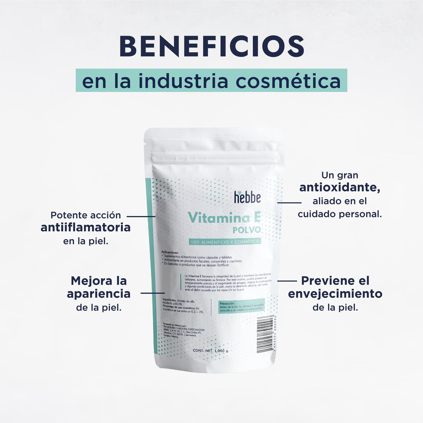 Vitamina E en Polvo (Tocoferol) | Facial, Corporal y Capilar | Protección en Fórmulas Acuosas y DIY