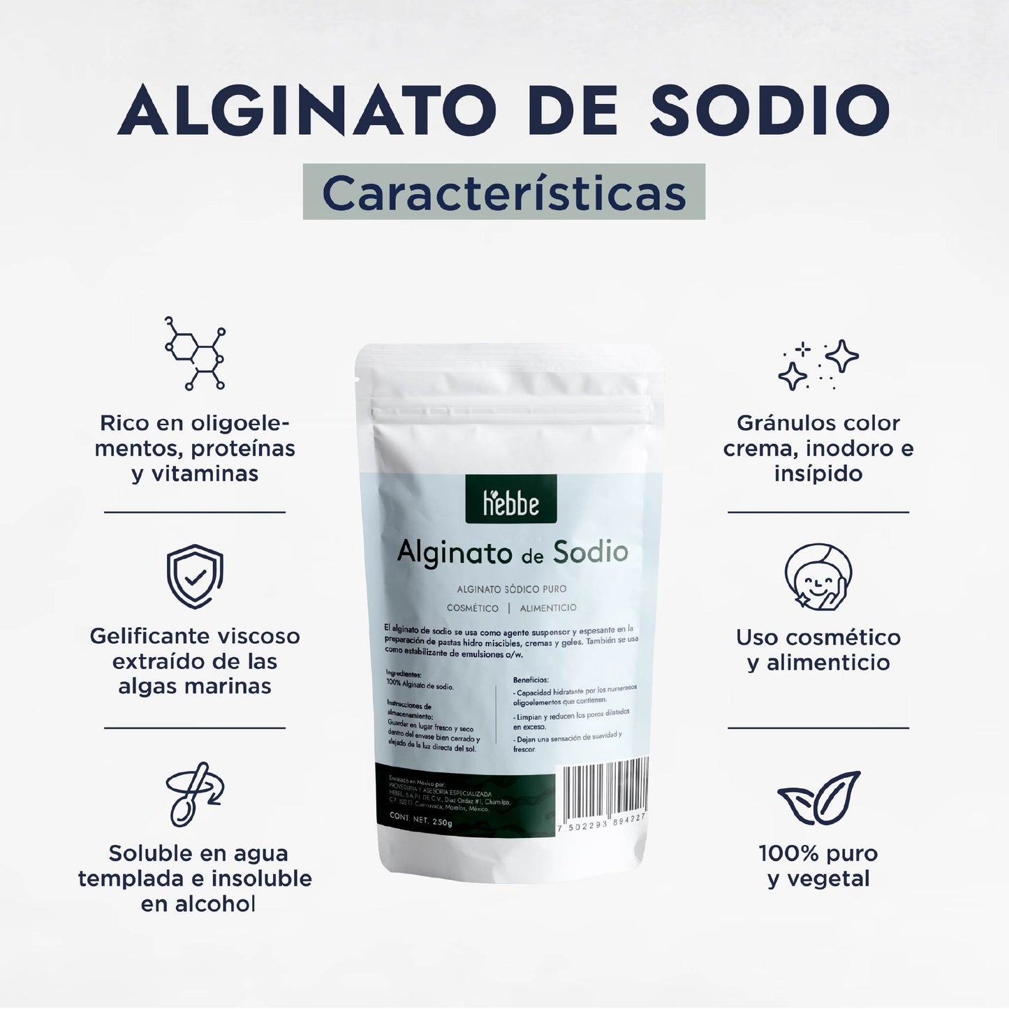 Alginato de Sodio | Facial y Corporal | Gelificante, Filmógeno y Agente Tensor