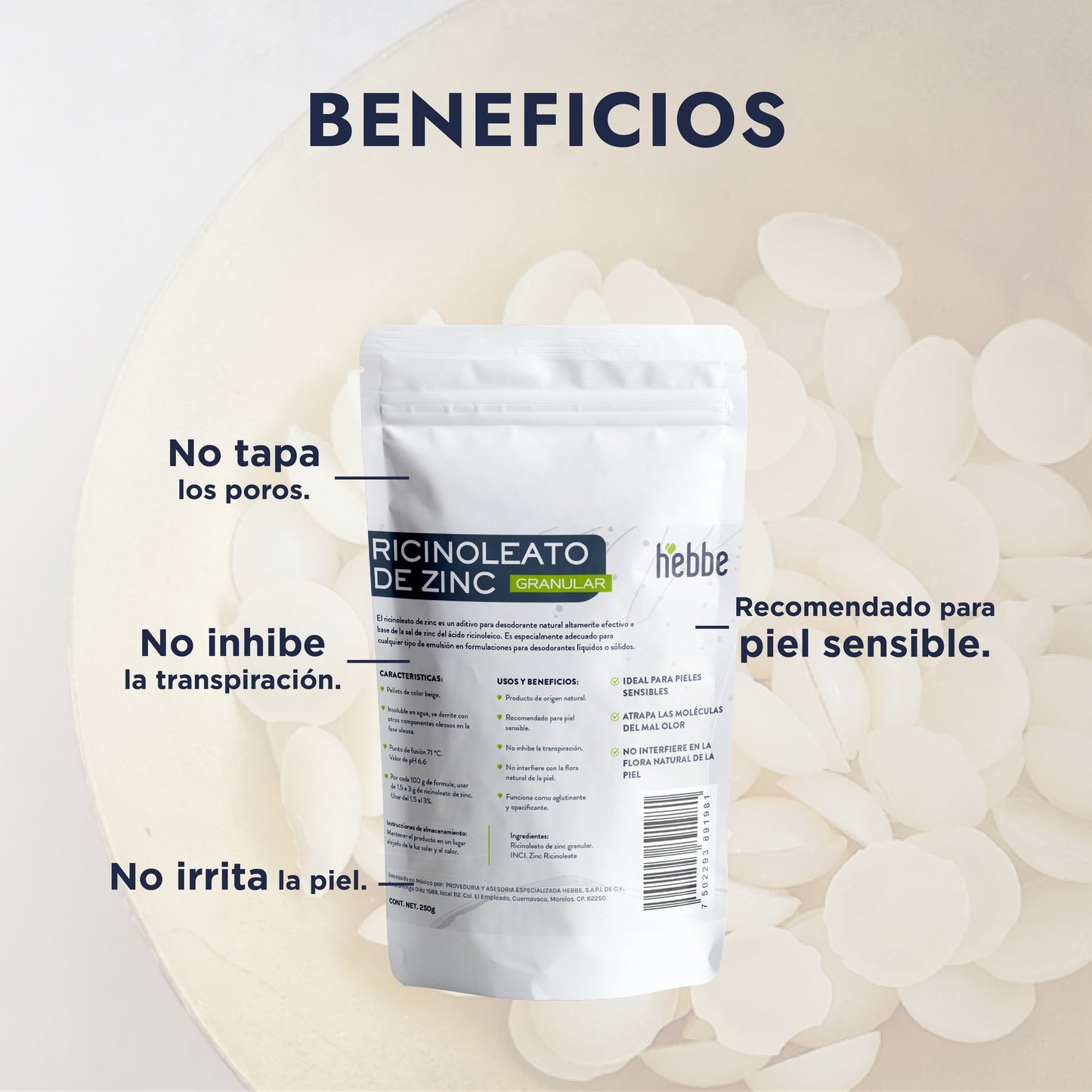Ricinoleato de Zinc | Agente Desodorante Natural | Neutralizador Molecular de Olores