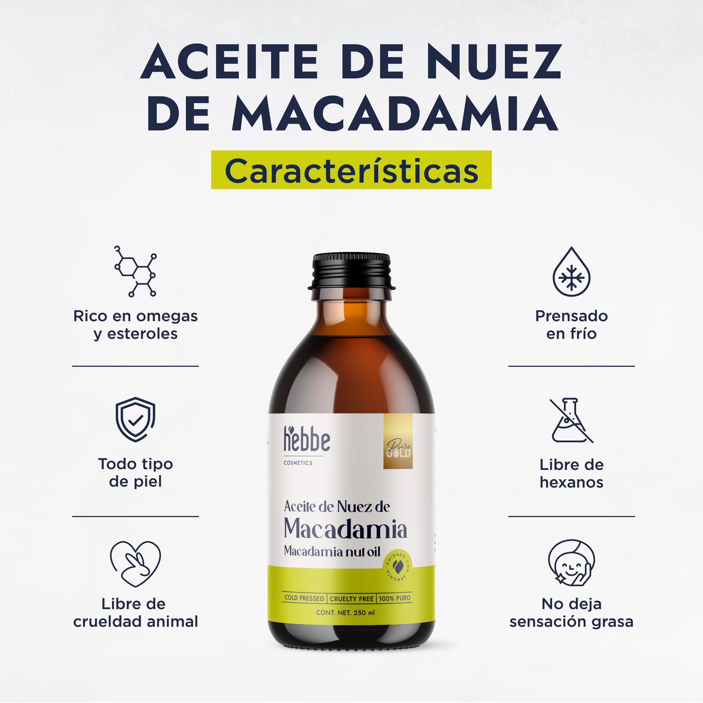 Aceite de Nuez de Macadamia | Facial y Capilar | Antiedad, Reparador Capilar y Súper Hidratante