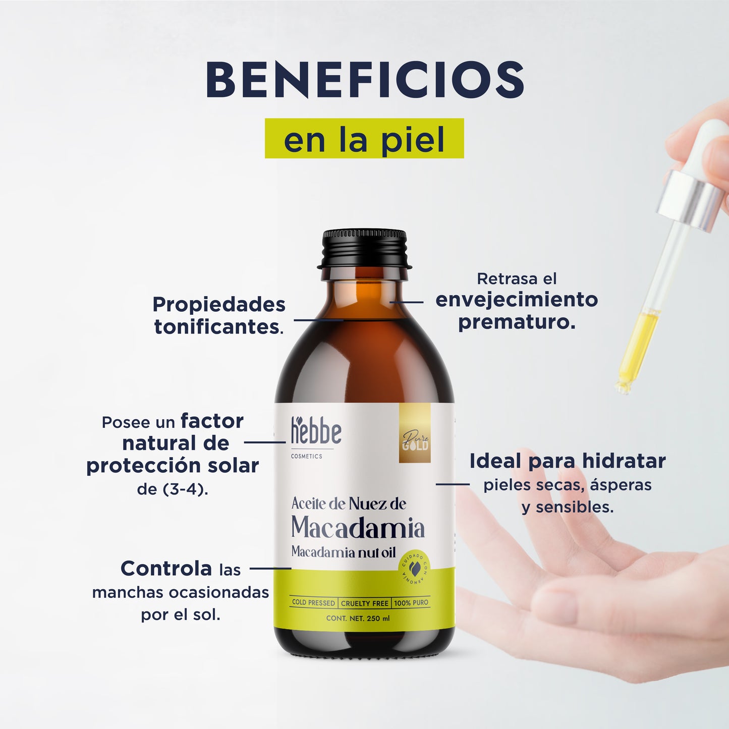 Aceite de Nuez de Macadamia | Facial y Capilar | Antiedad, Reparador Capilar y Súper Hidratante