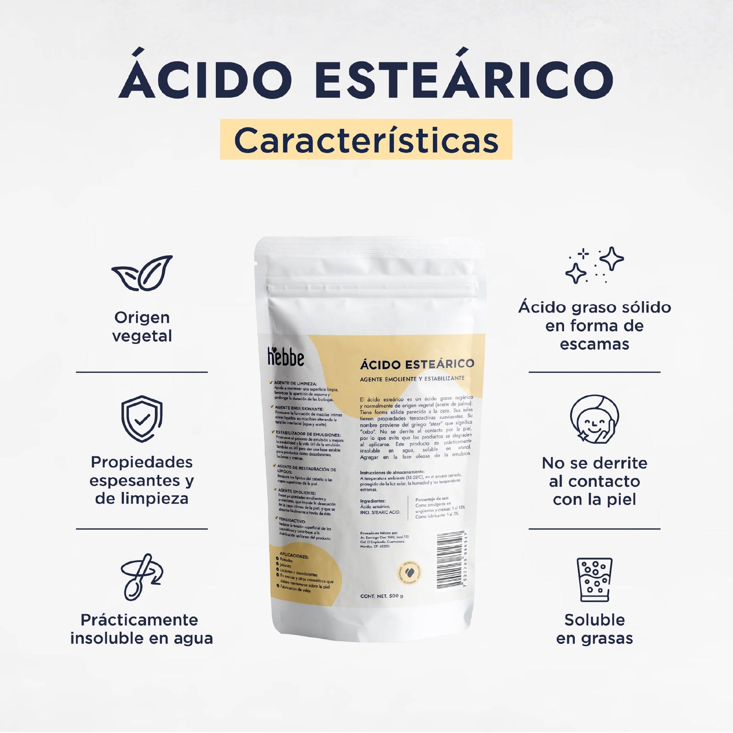 Ácido Esteárico | Co-emulsionante | Agente de Consistencia Estabilizador, Espesante y Emoliente