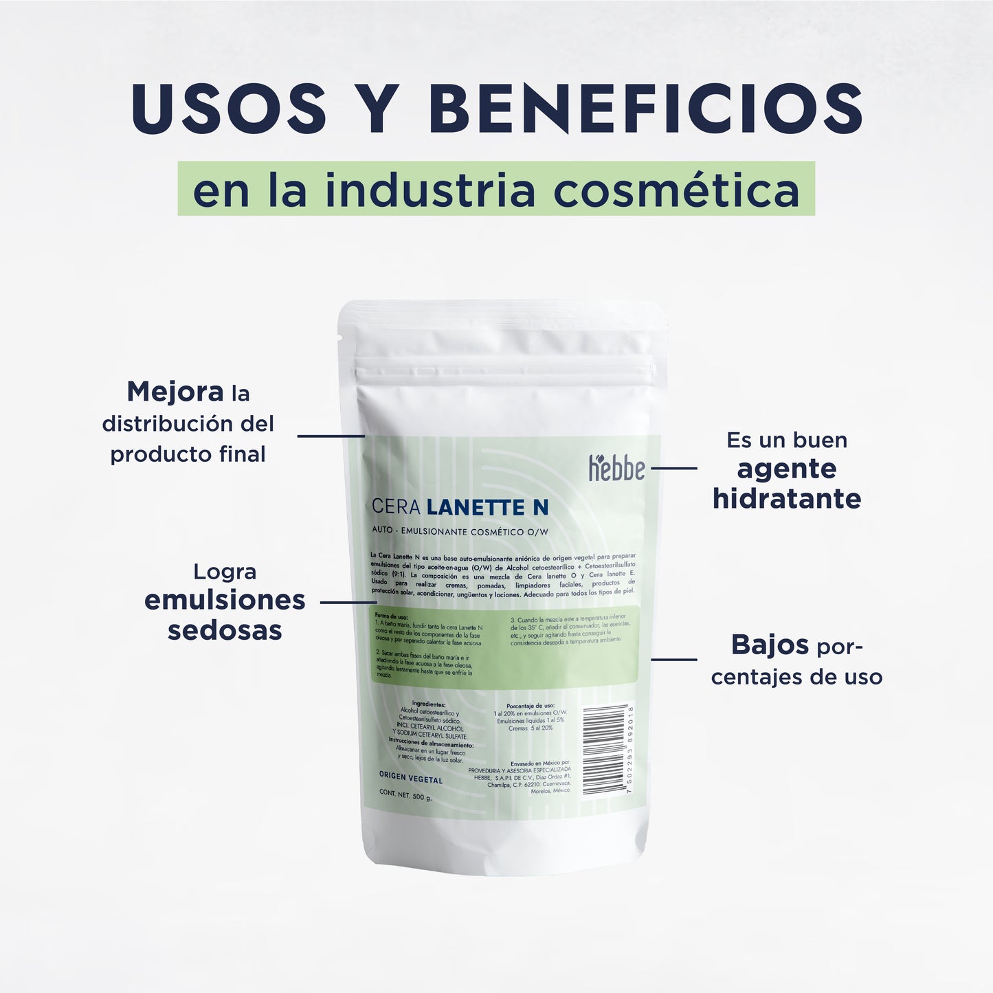 Cera Lanette N | Auto-emulsionante Aniónico O/W | Base de Crema, Espesante y Emoliente Clásico