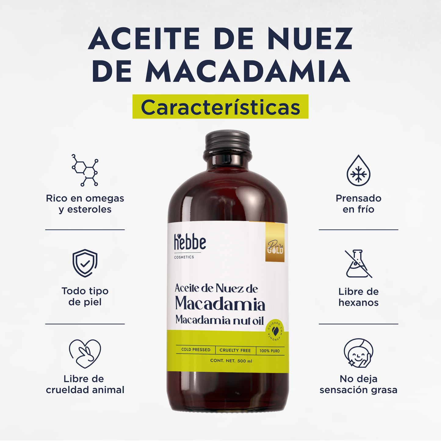 Aceite de Nuez de Macadamia | Facial y Capilar | Antiedad, Reparador Capilar y Súper Hidratante